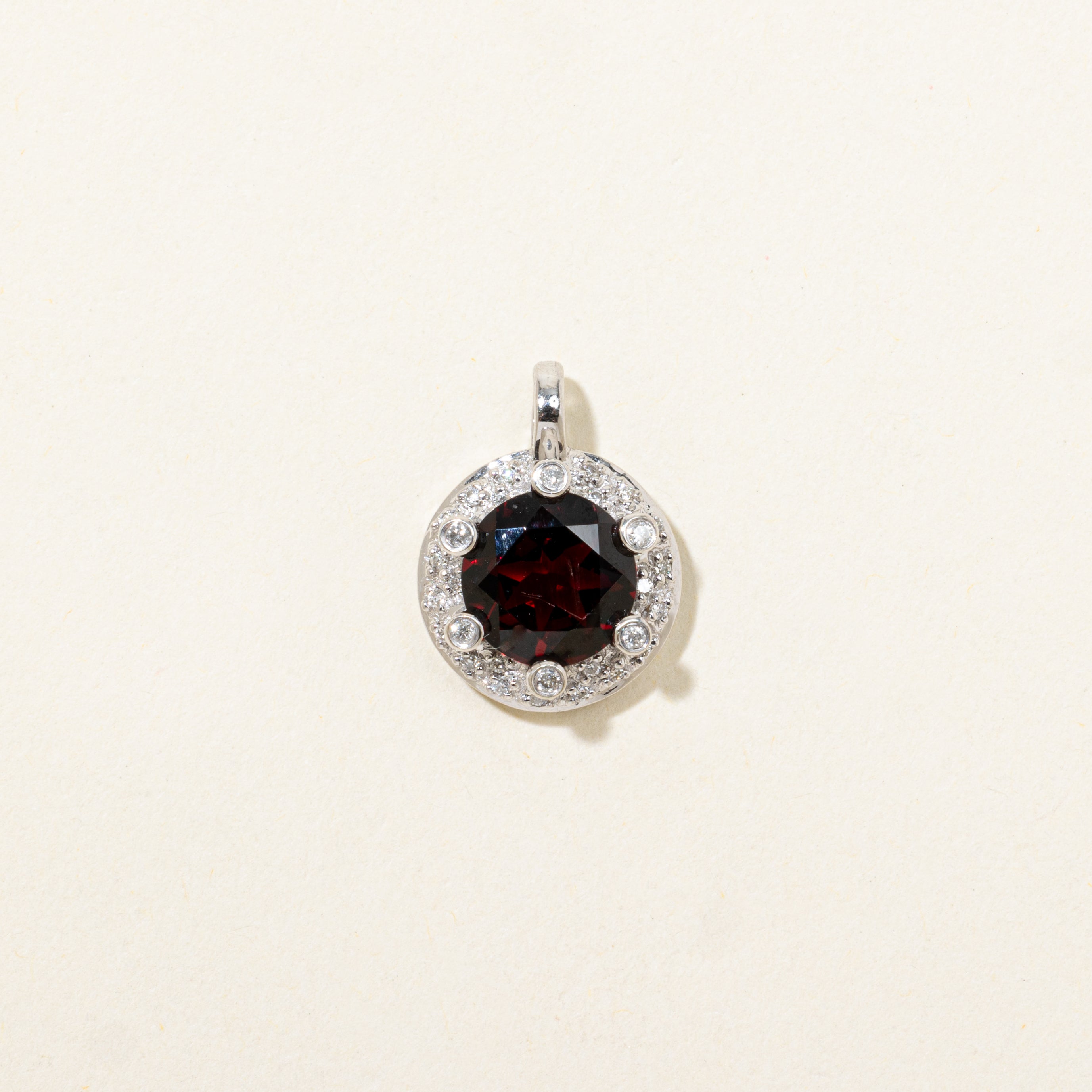 18k Garnet & Diamond Halo Pendant | 1.70ct, 0.08ctw