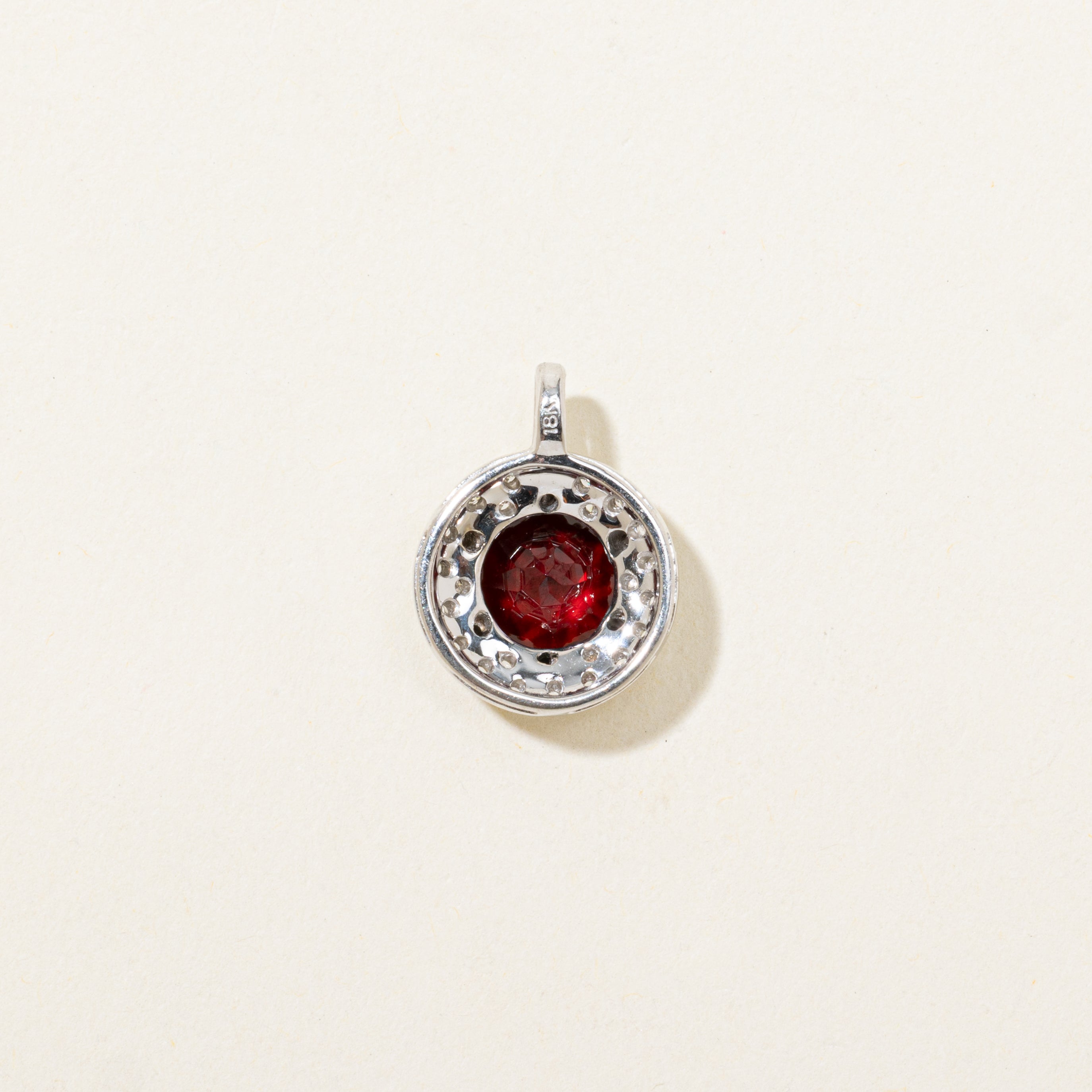 18k Garnet & Diamond Halo Pendant | 1.70ct, 0.08ctw