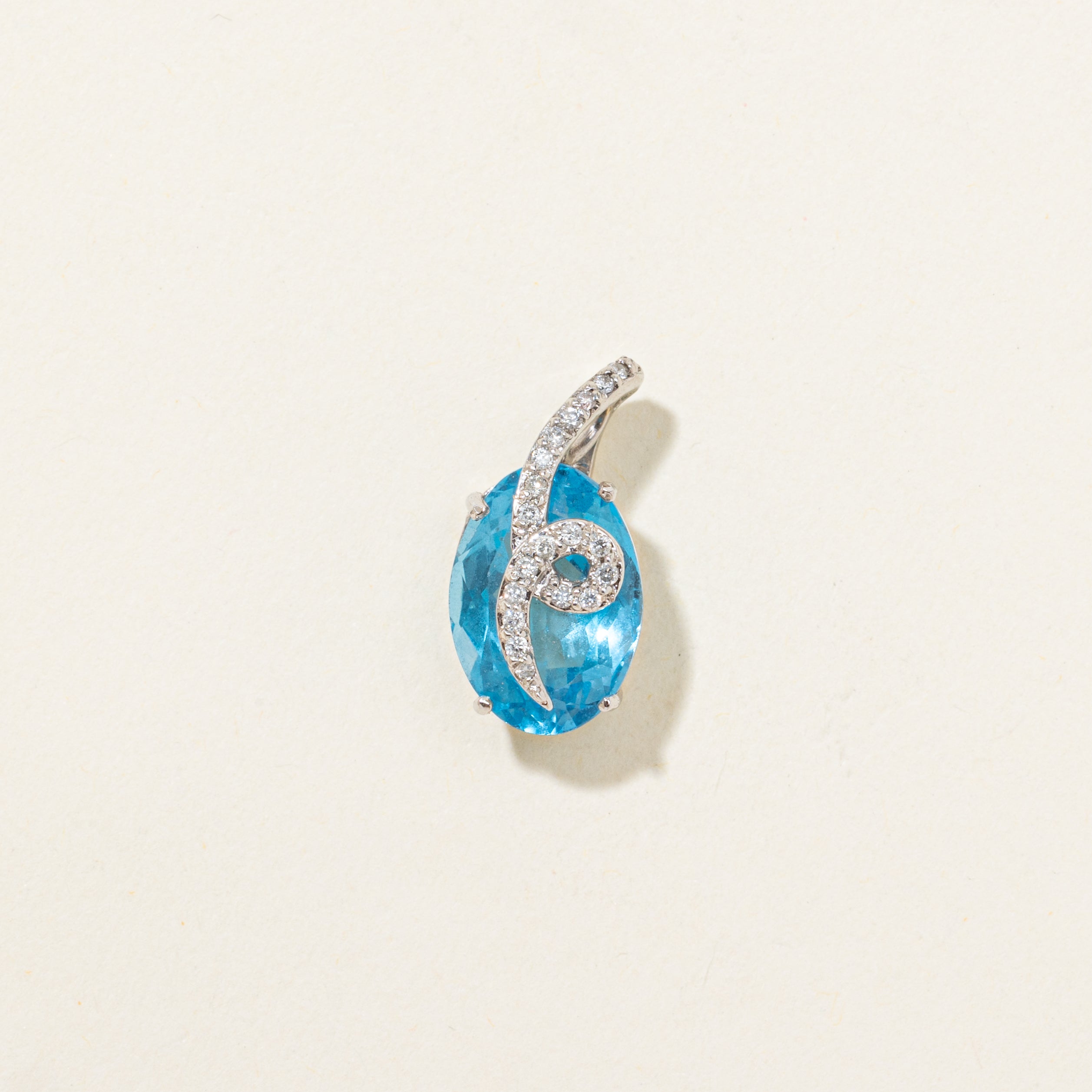 18k Oval Cut Blue Topaz & Diamond Accented Pendant | 6.20ct, 0.09ctw