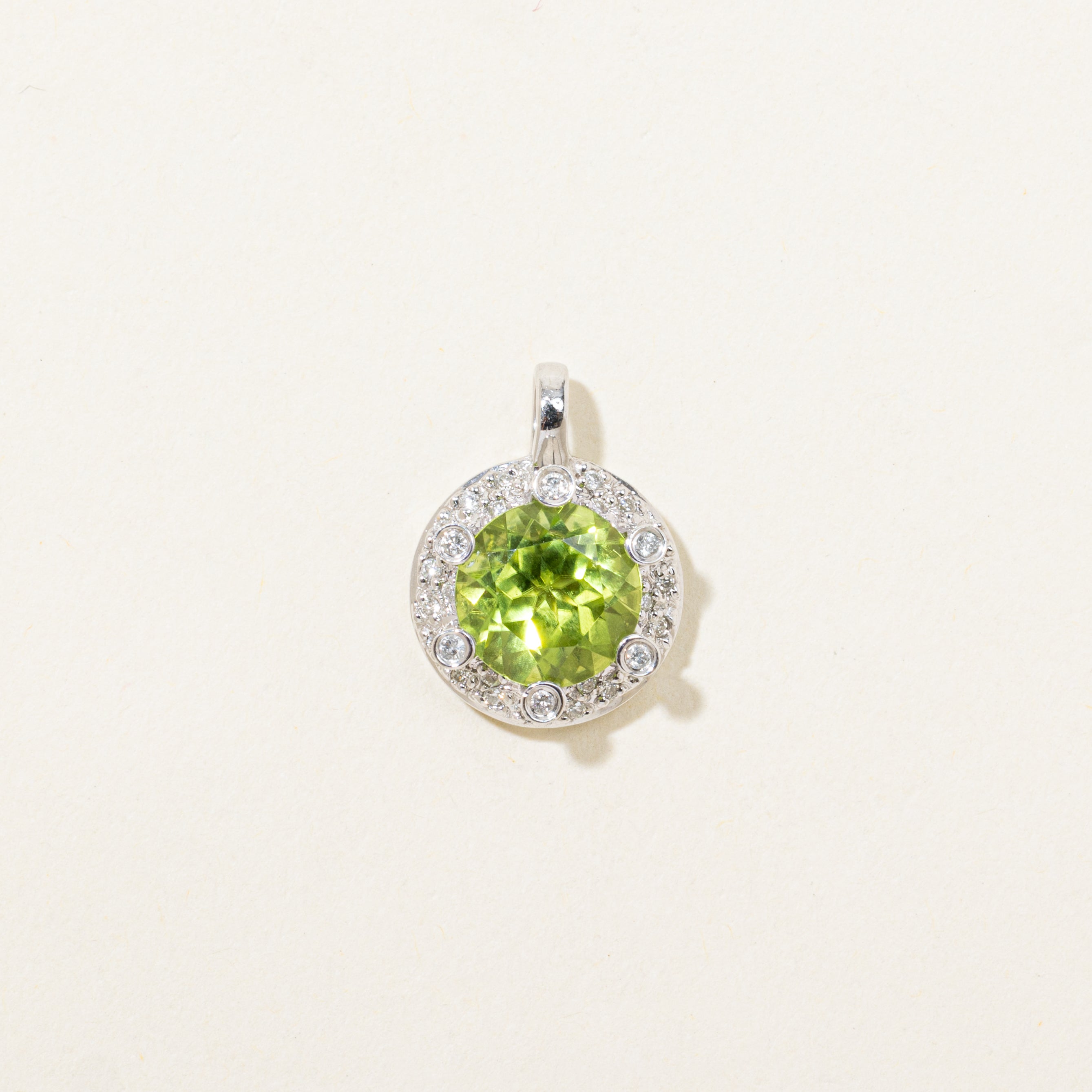 18k White Gold Peridot & Diamond Halo Pendant | 2.30ct, 0.08ctw