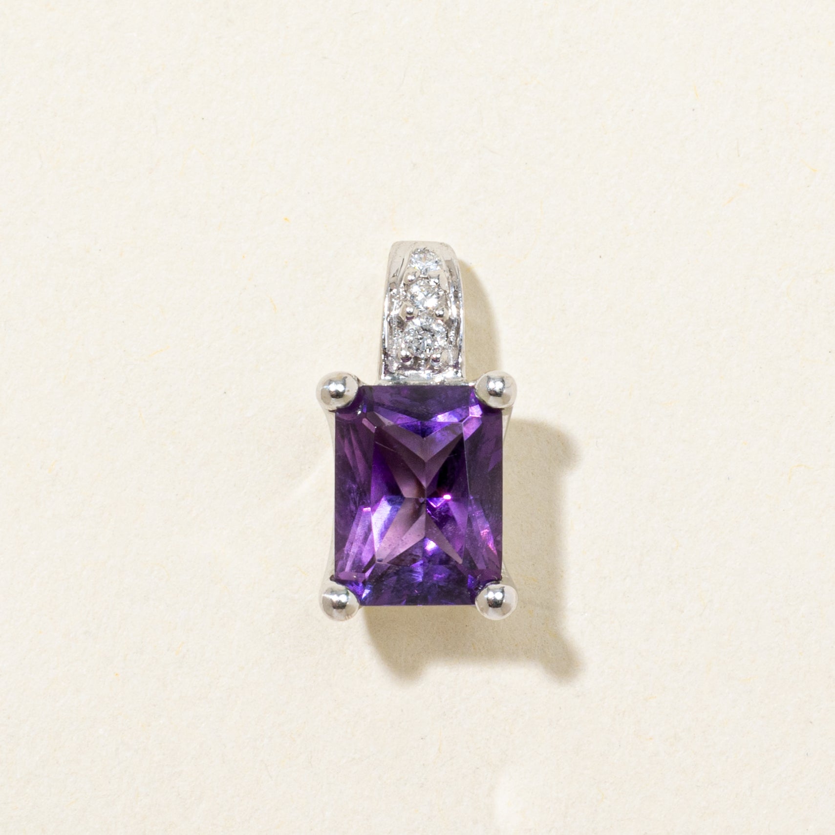18k Radiant Cut Amethyst & Diamond Pendant | 1.43ct, 0.03ctw