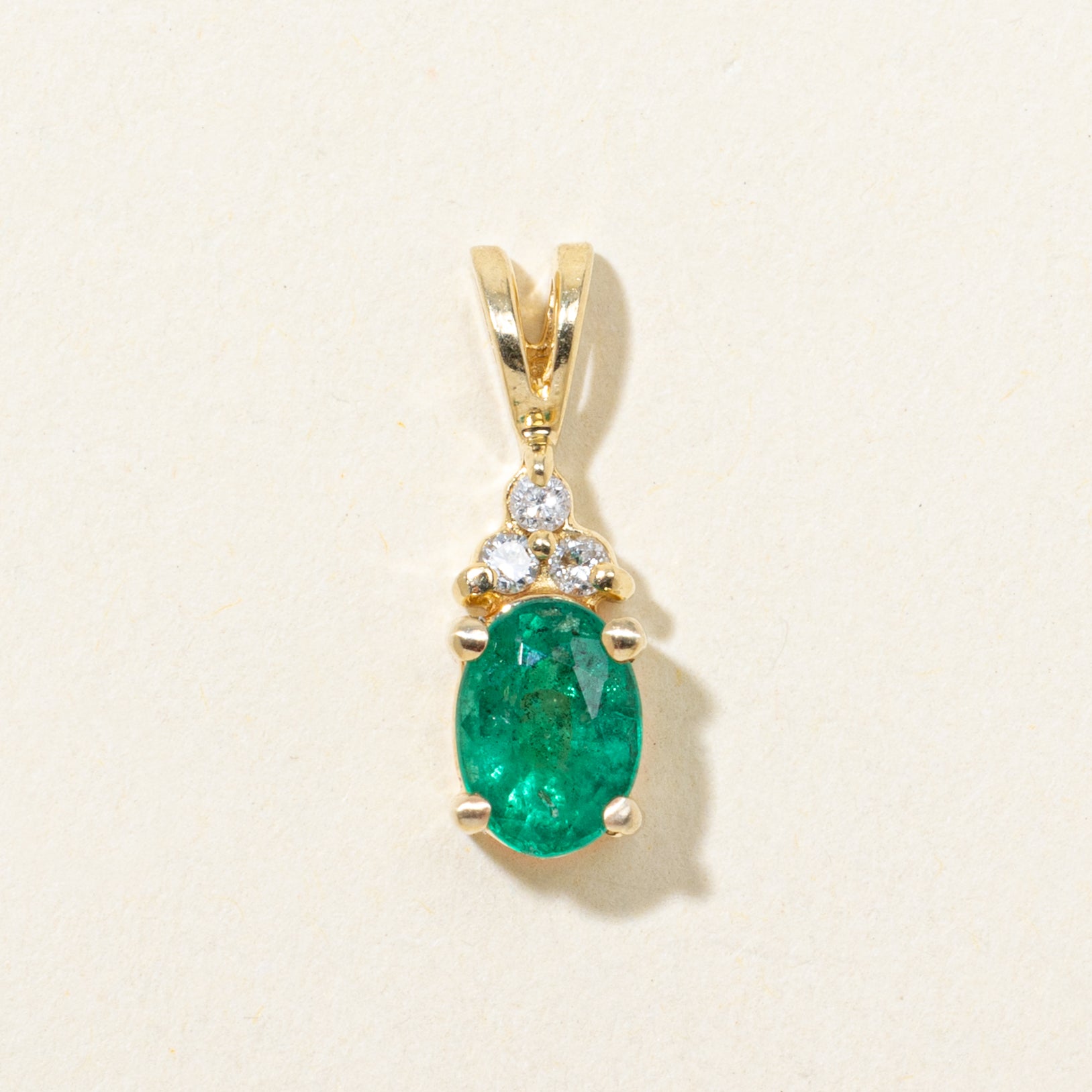 Oval Cut Emerald & Diamond Pendant | 0.63ct, 0.05ctw