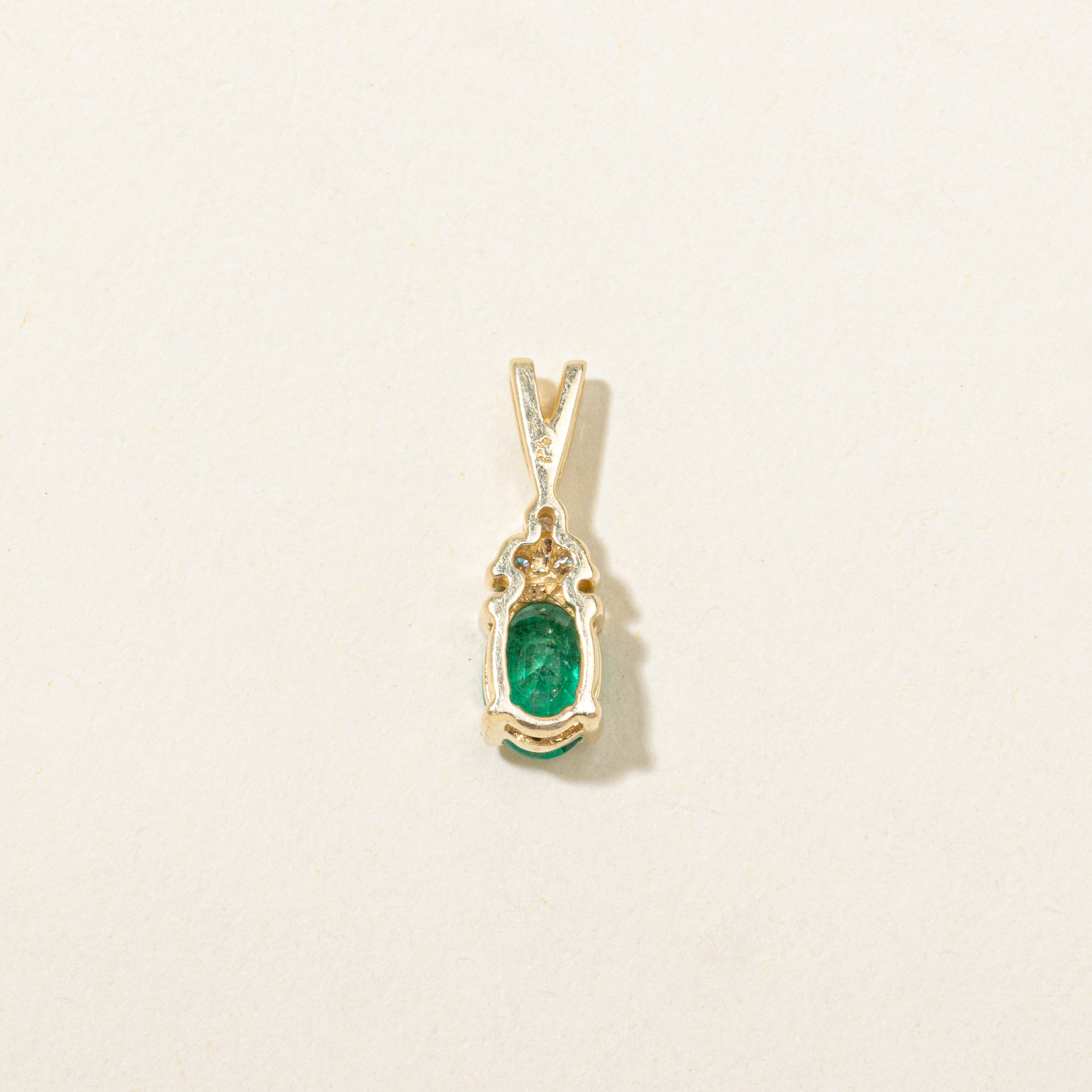 Oval Cut Emerald & Diamond Pendant | 0.63ct, 0.05ctw