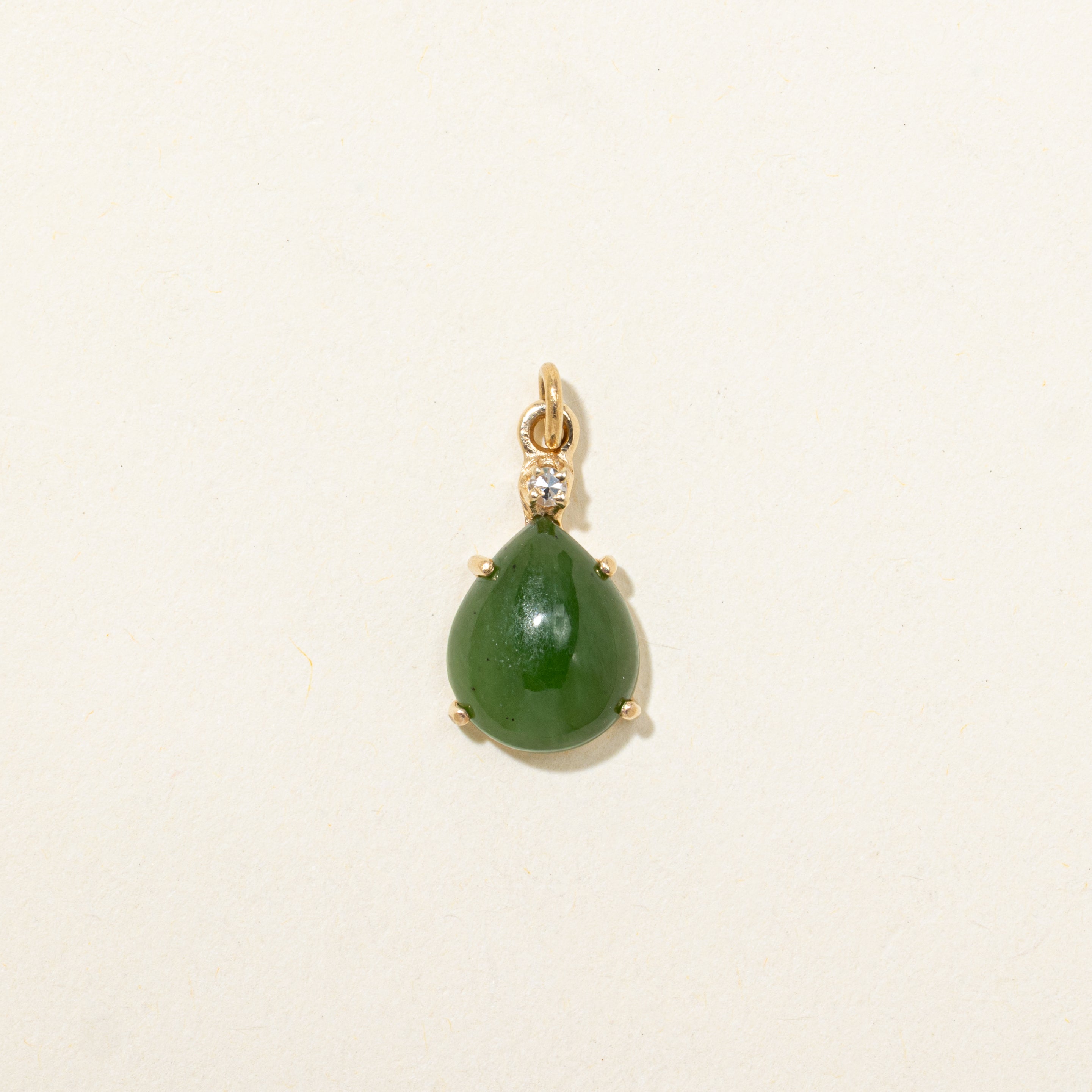 Nephrite Jade & Diamond Pear drop Pendant | 4.85ct, 0.02ct