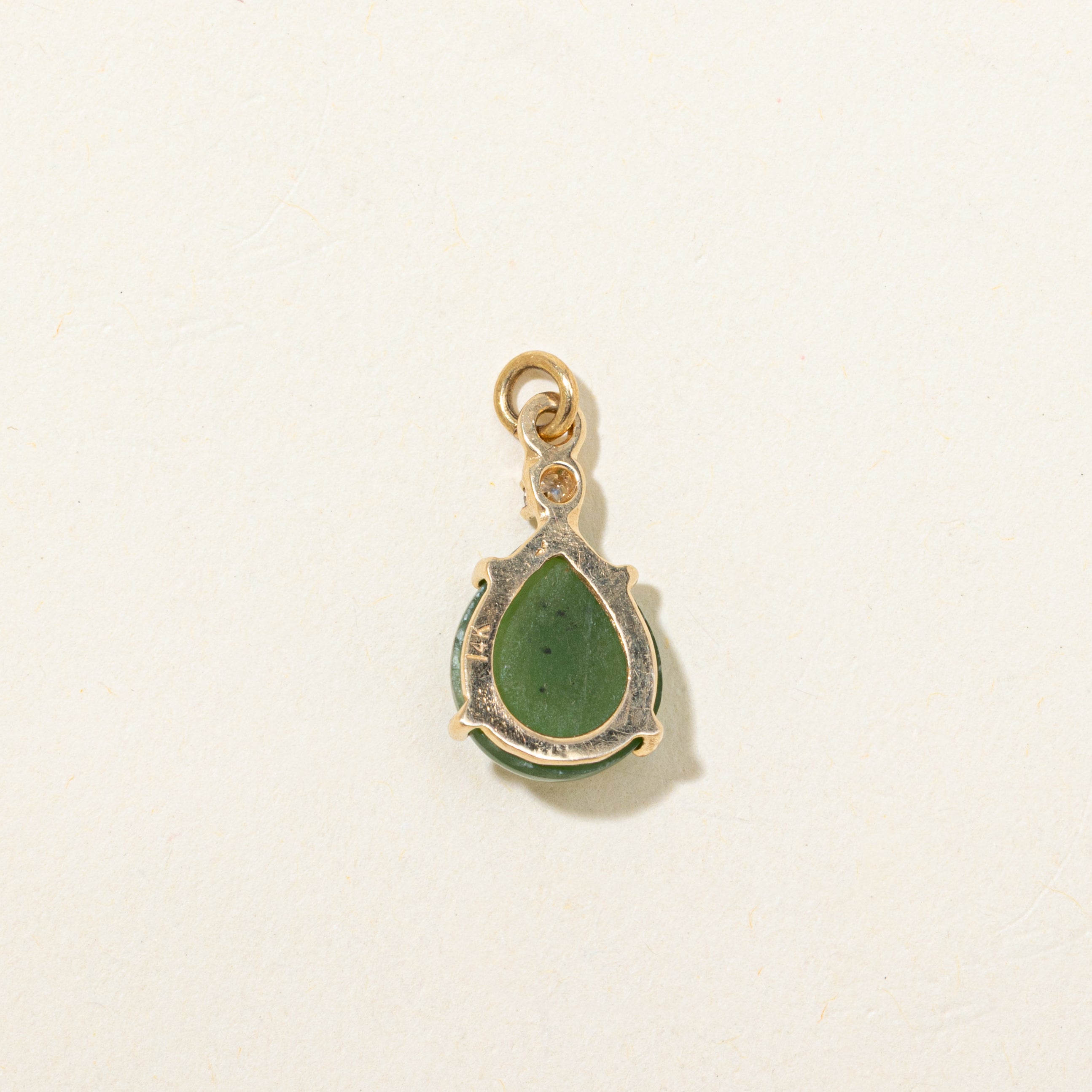 Nephrite Jade & Diamond Pear drop Pendant | 4.85ct, 0.02ct