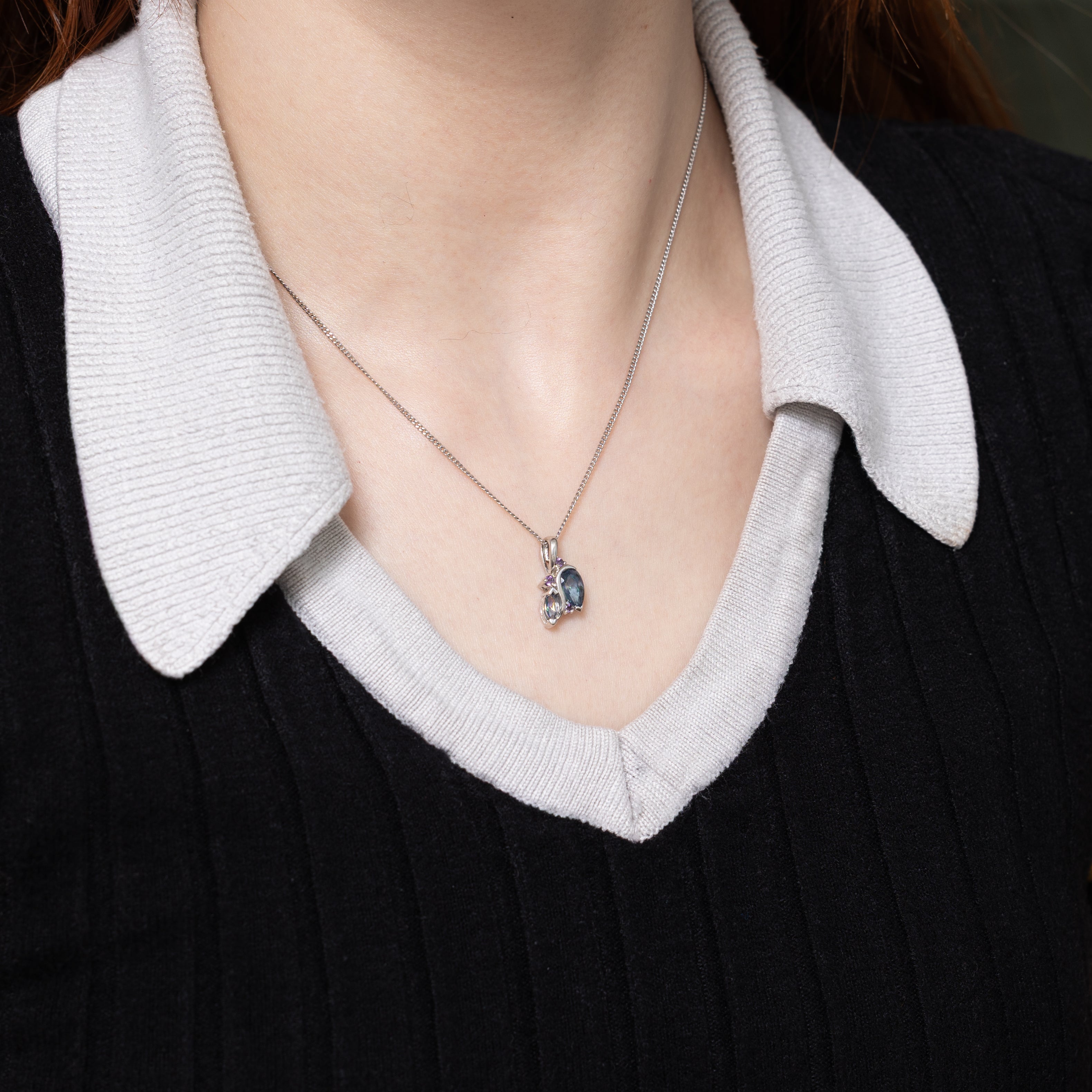 Pear Cut Mystic Topaz & Amethyst Pendant | 1.15ctw, 0.05ctw