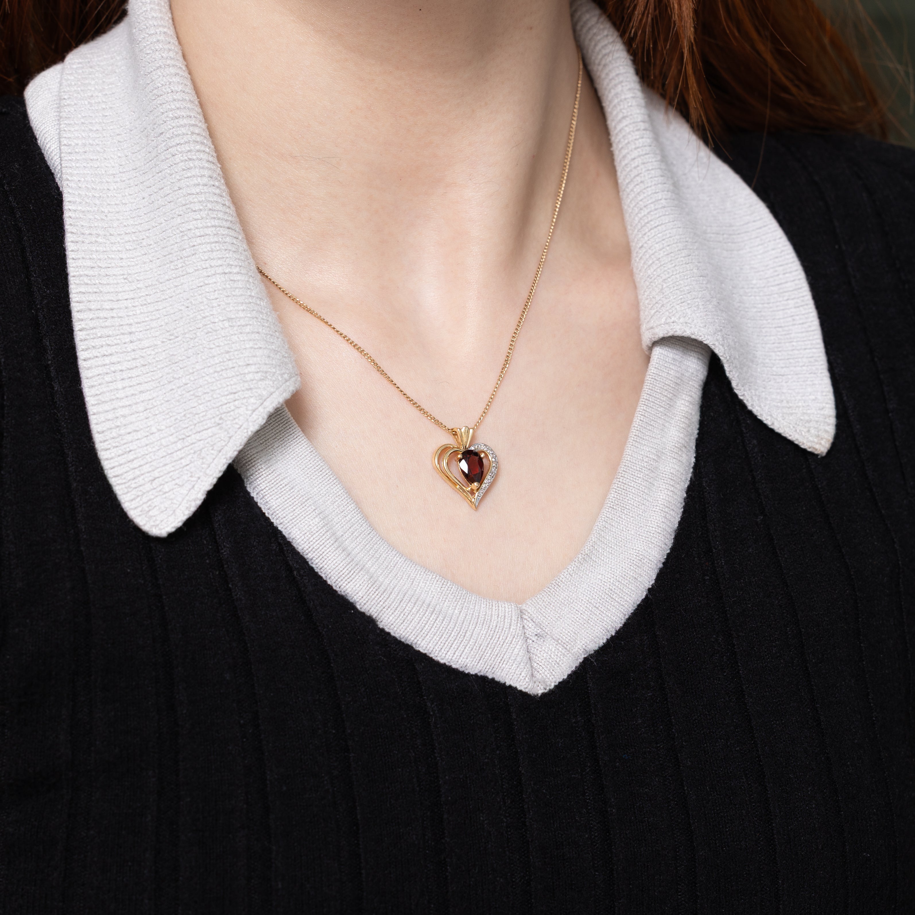 Pear Cut Garnet & Diamond Open Heart Pendant | 1.50ct, 0.006ctw