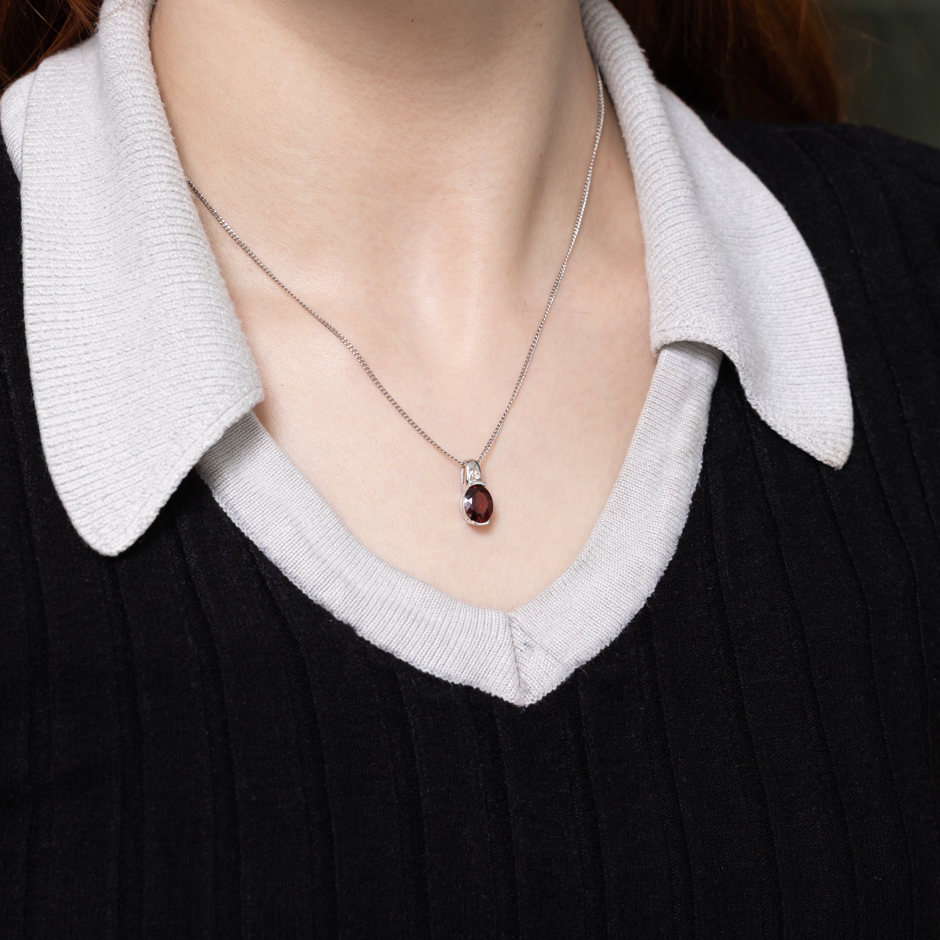 Oval Cut Garnet & Diamond Pendant | 1.78ct, 0.02ct