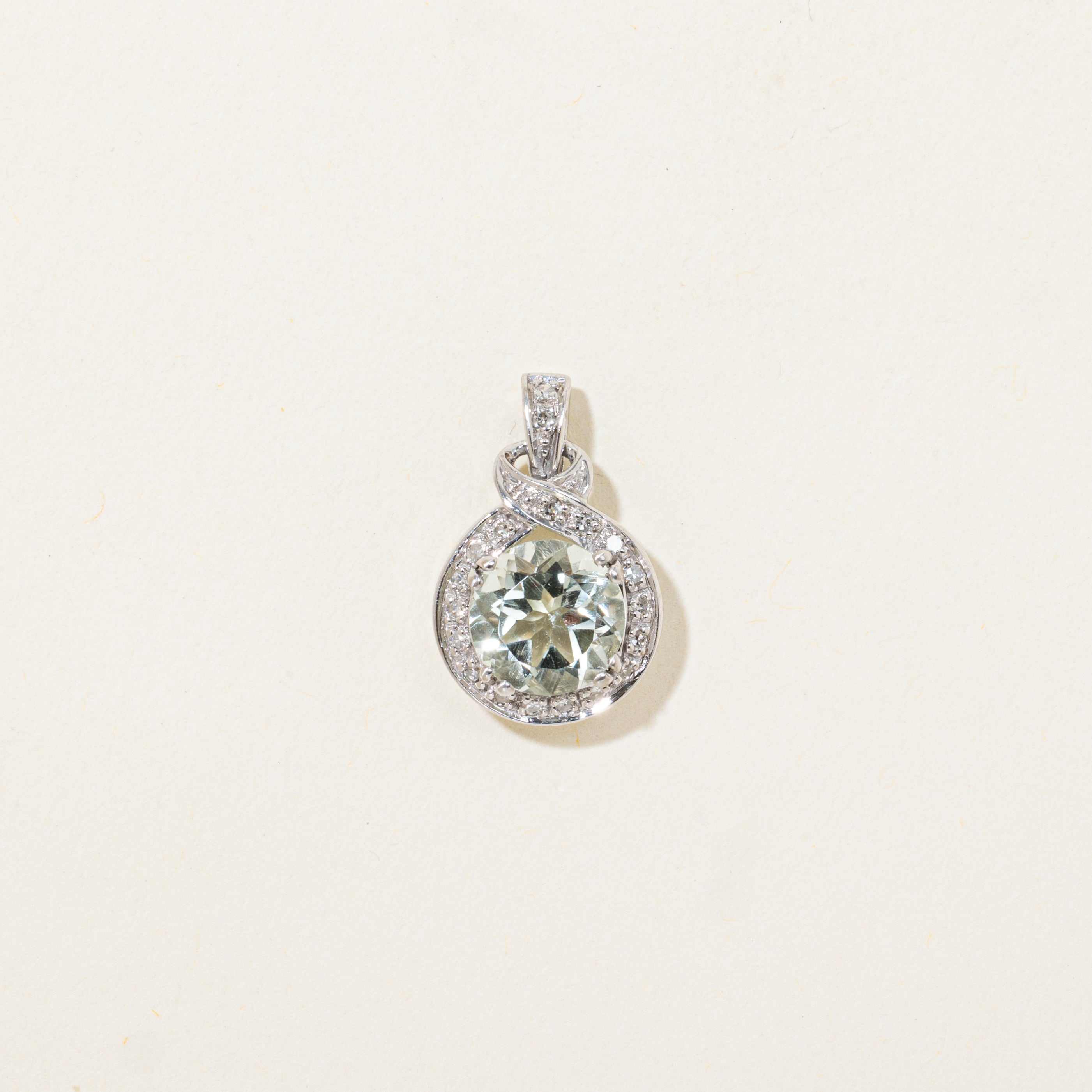 White Gold Prasiolite & Diamond Halo Pendant | 1.10ct, 0.04ct