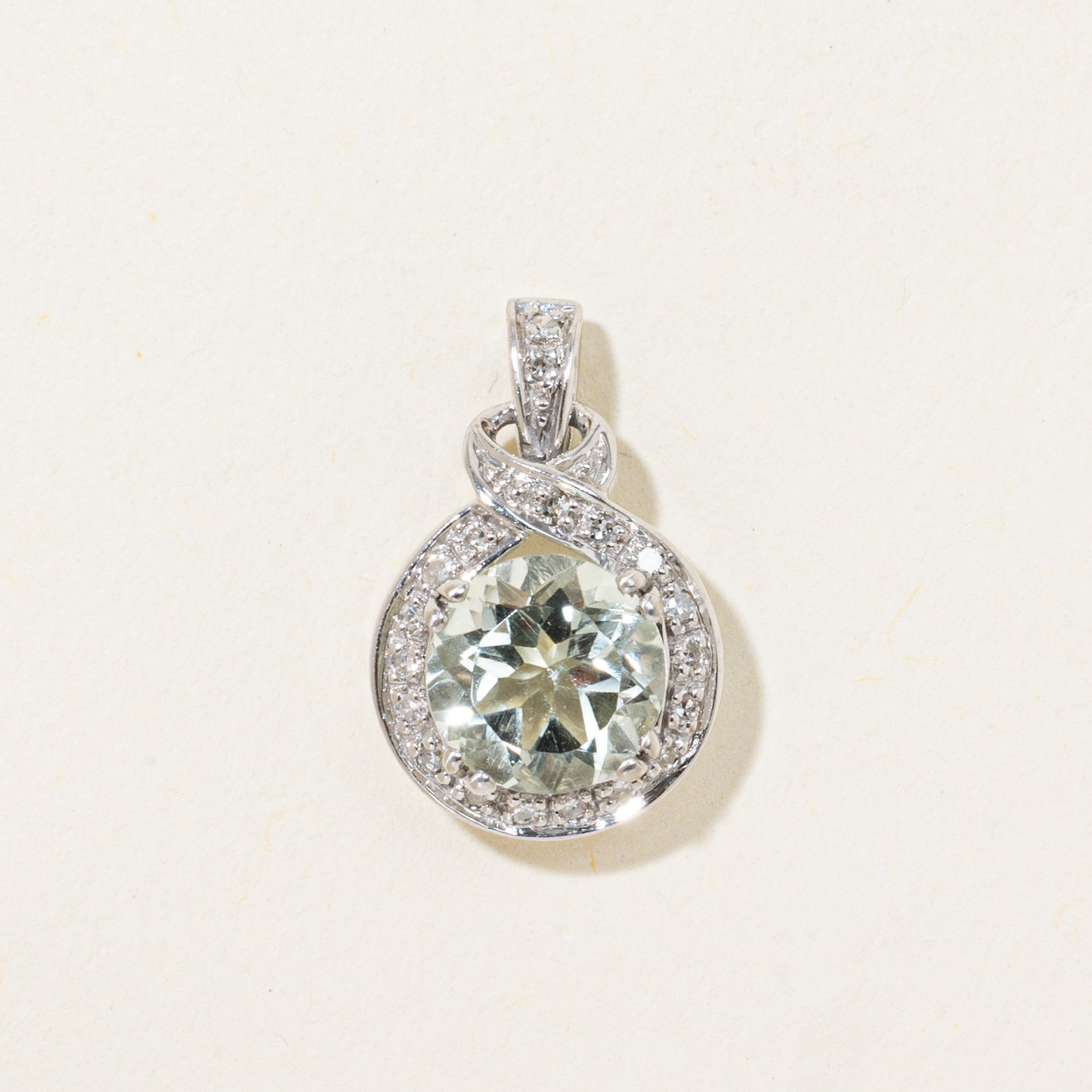 White Gold Prasiolite & Diamond Halo Pendant | 1.10ct, 0.04ct