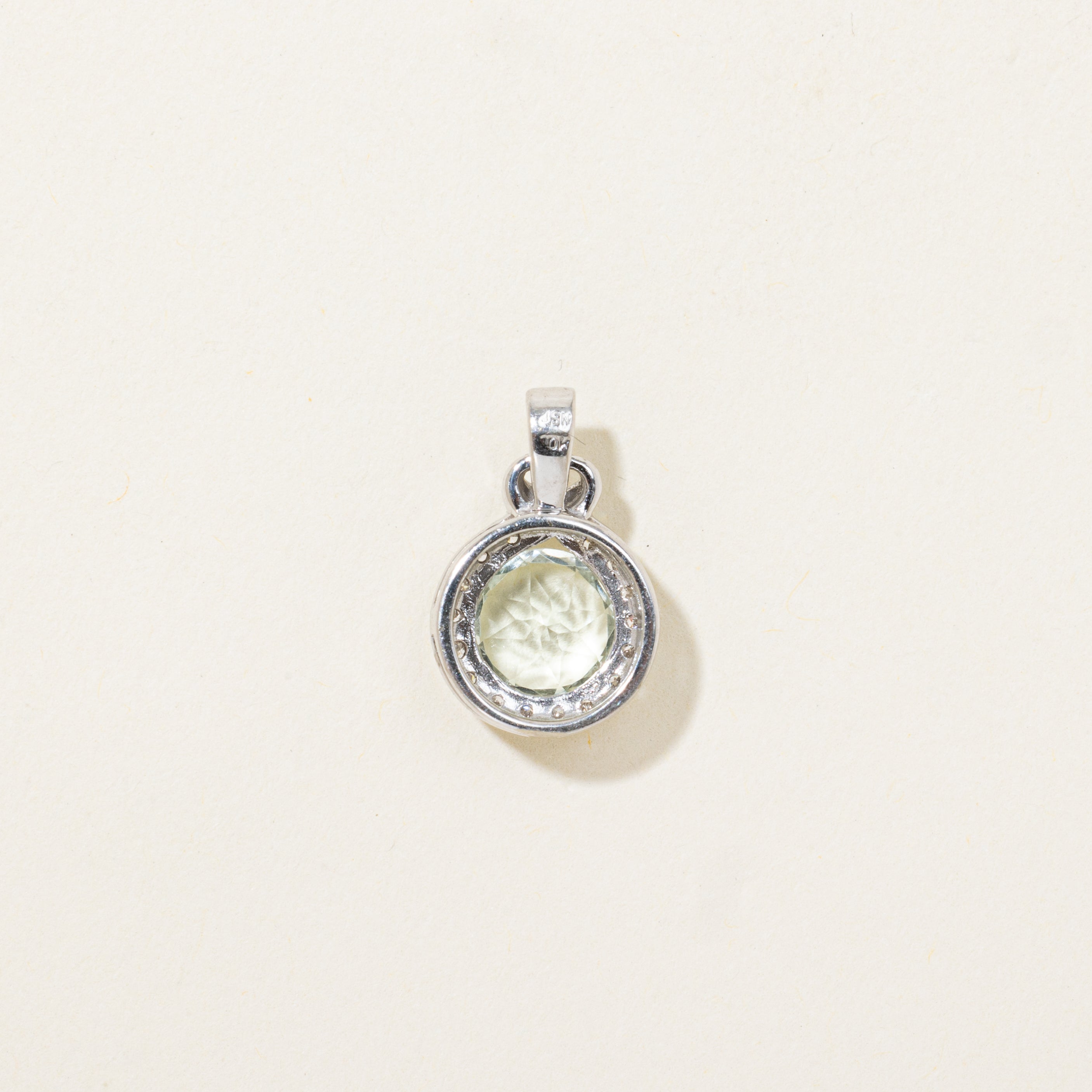 White Gold Prasiolite & Diamond Halo Pendant | 1.10ct, 0.04ct