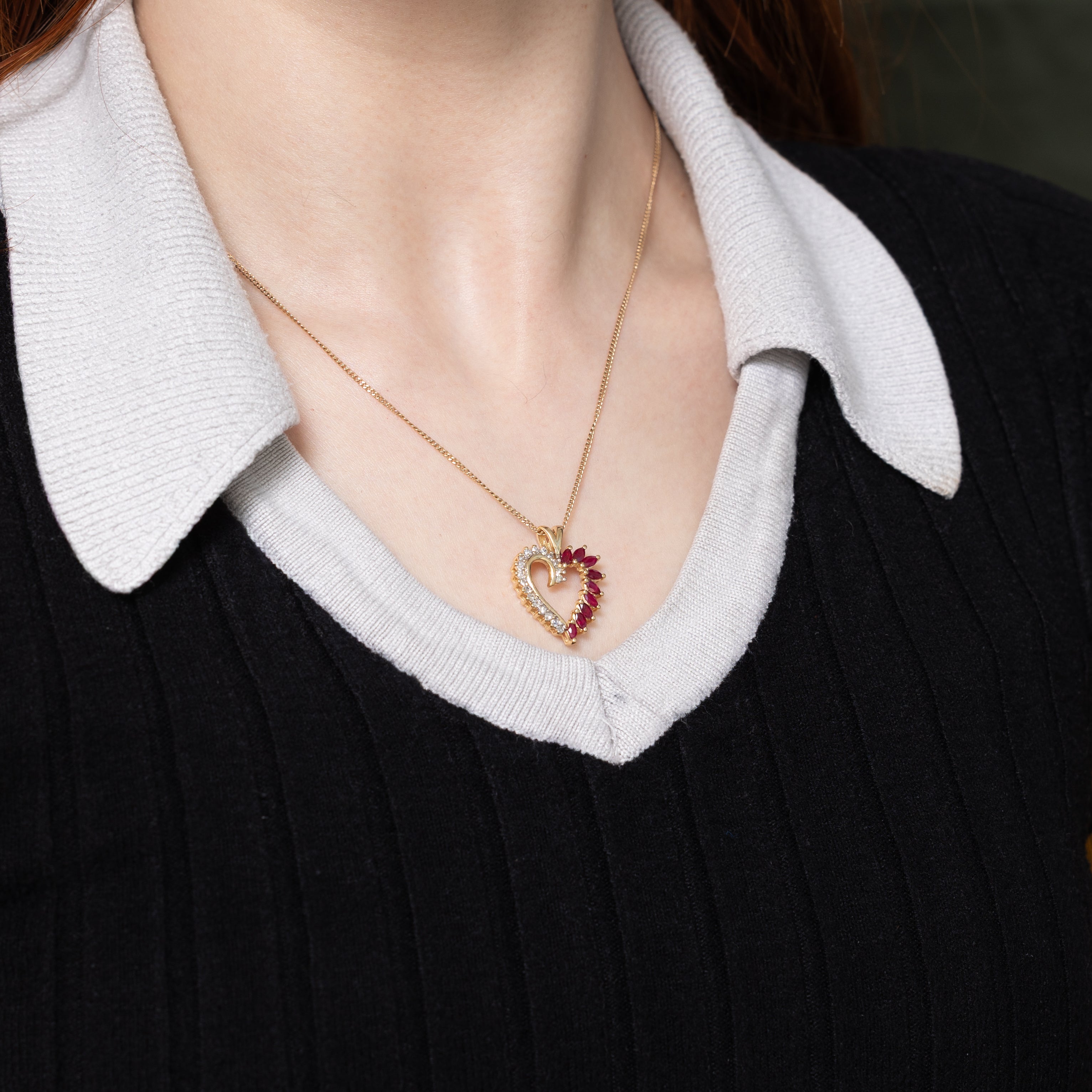 Ruby & Diamond Open Heart Pendant | 0.42ctw, 0.18ctw