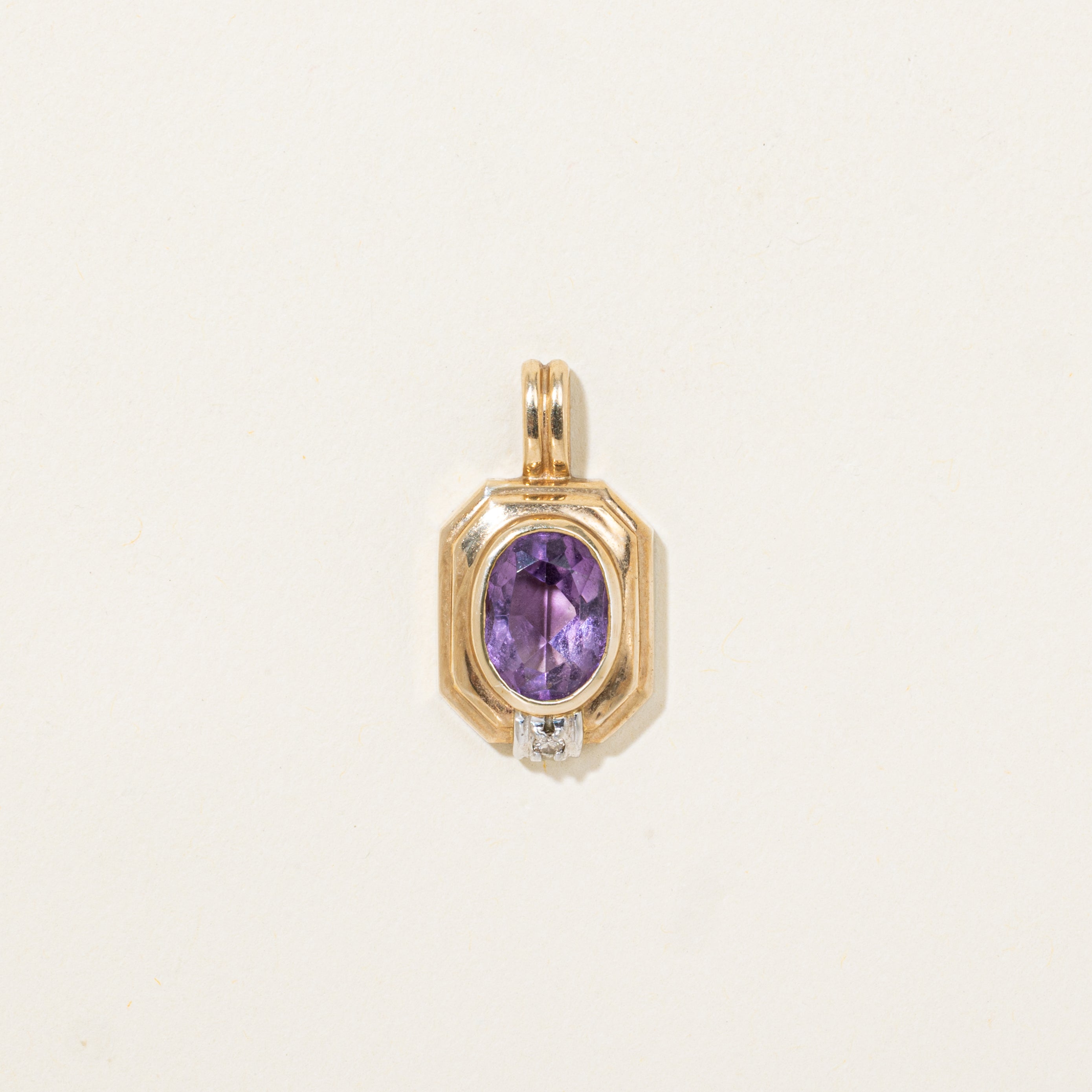 Bezel Set Amethyst & Diamond Pendant | 1.23ct, 0.02ct