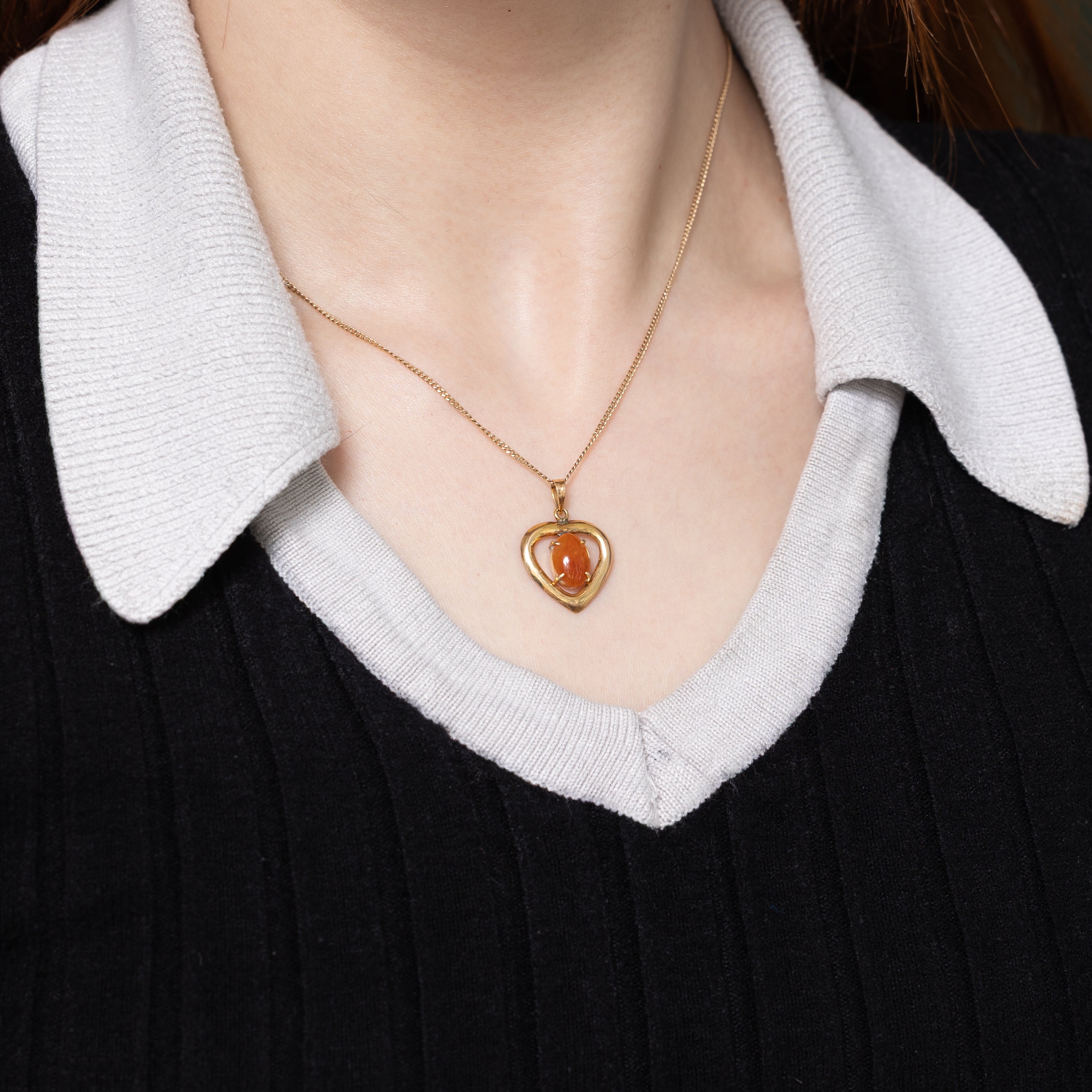 Orange Cabochon Jadeite Heart Pendant | 2.14ct