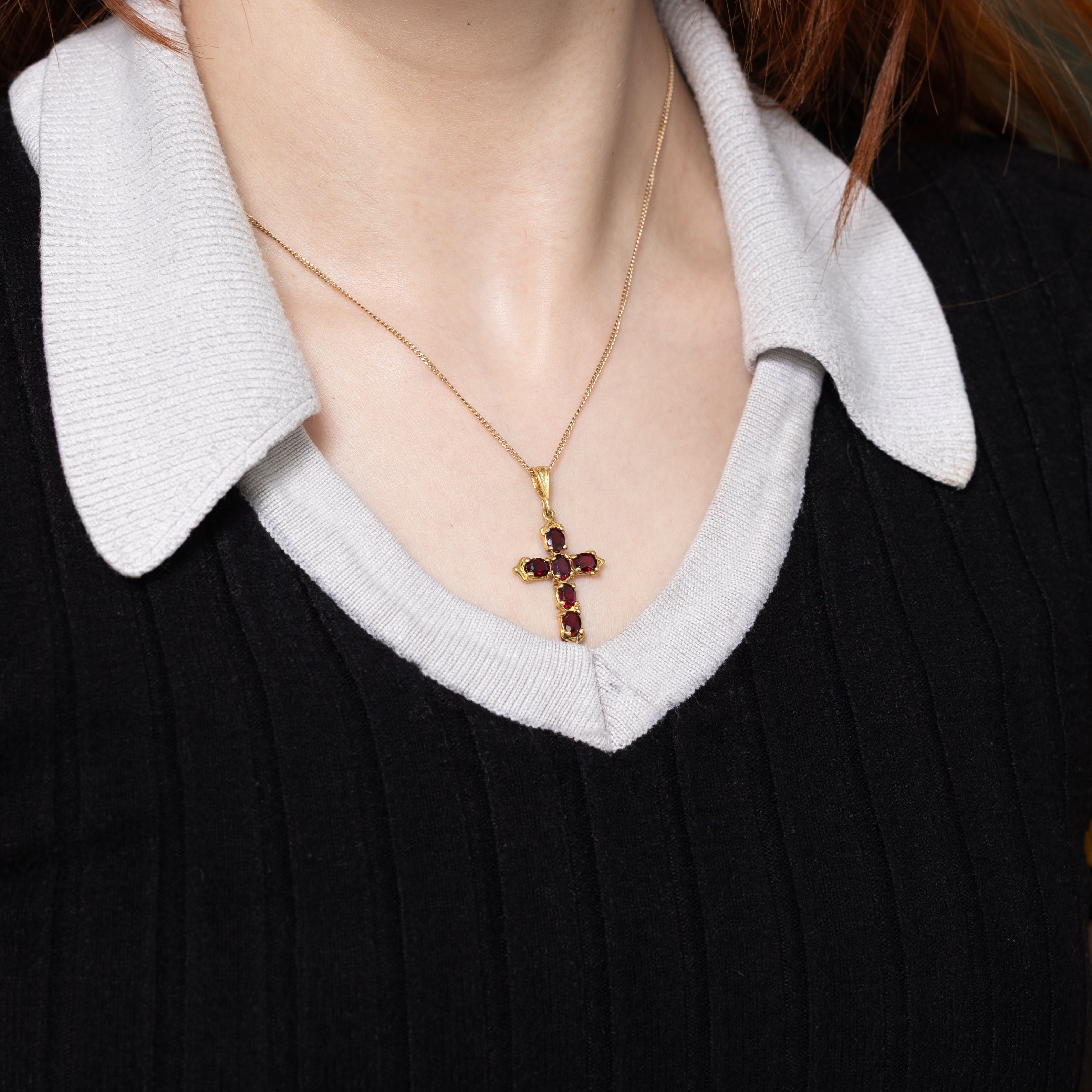 18k Synthetic Ruby Cross Pendant | 1.74ctw