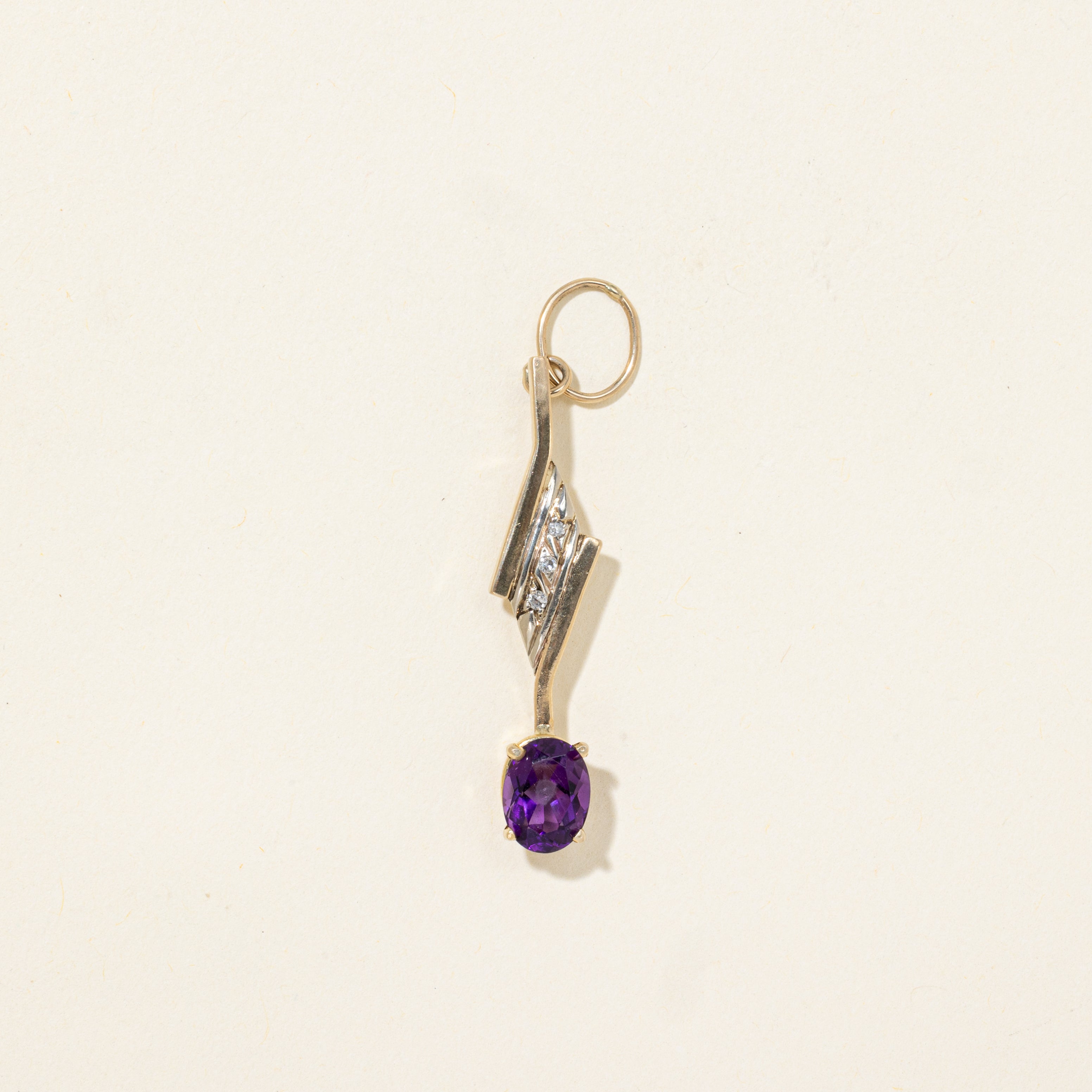 Oval Cut Amethyst & Diamond Drop Pendant | 1.06ct, 0.02ctw