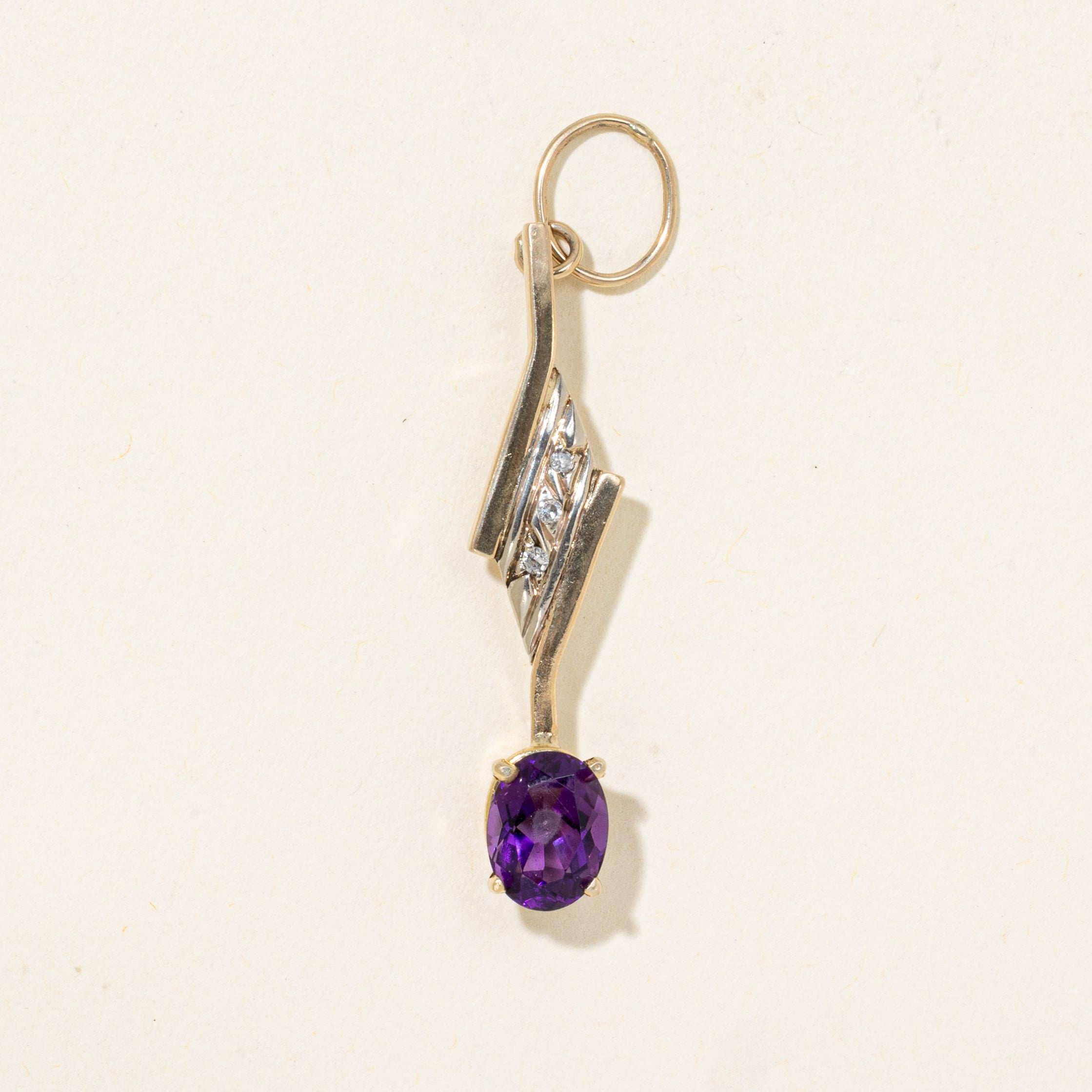 Oval Cut Amethyst & Diamond Drop Pendant | 1.06ct, 0.02ctw
