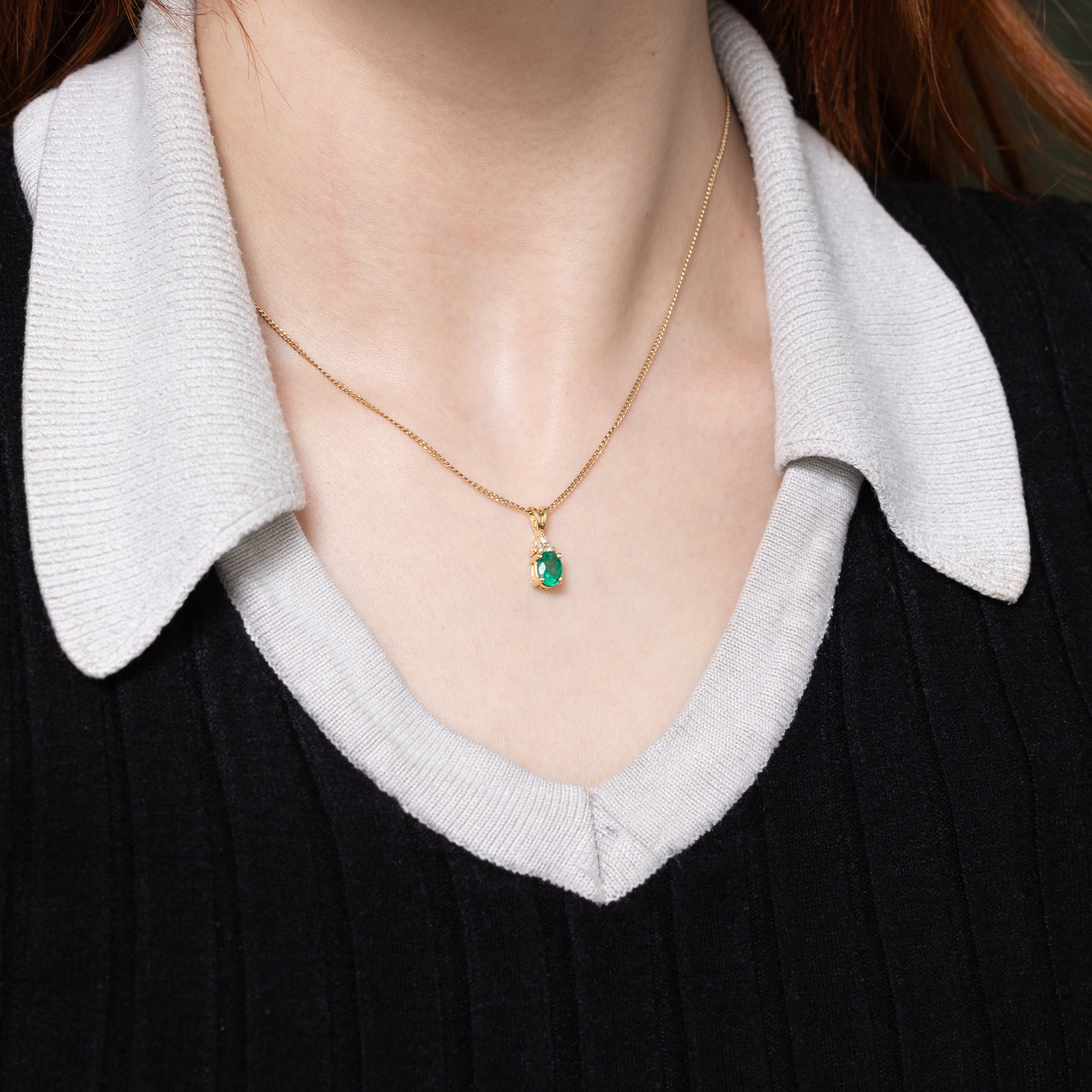 Oval Cut Emerald & Diamond Pendant | 0.63ct, 0.05ctw