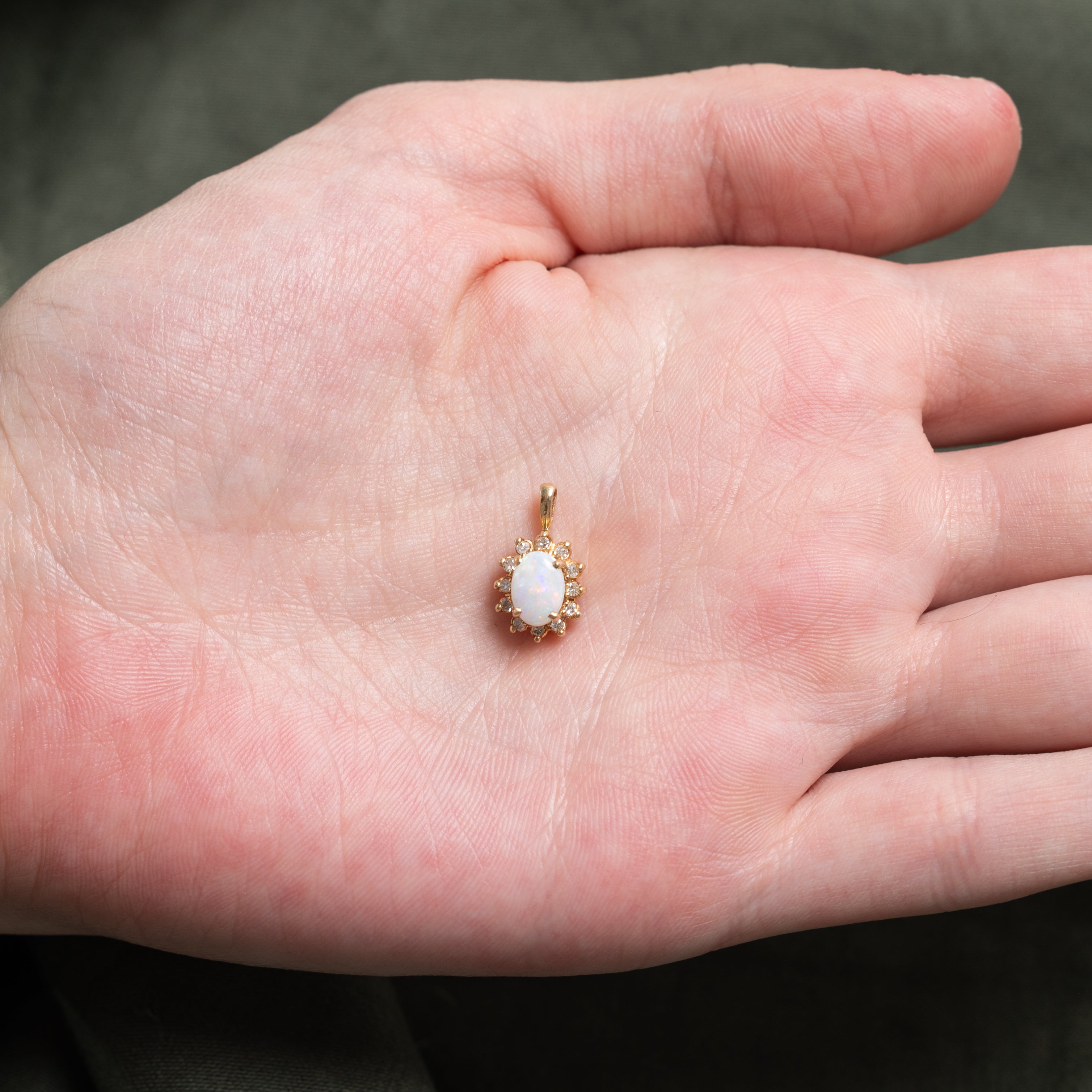 Opal & Diamond Petal Halo Pendant | 0.55ct, 0.06ctw