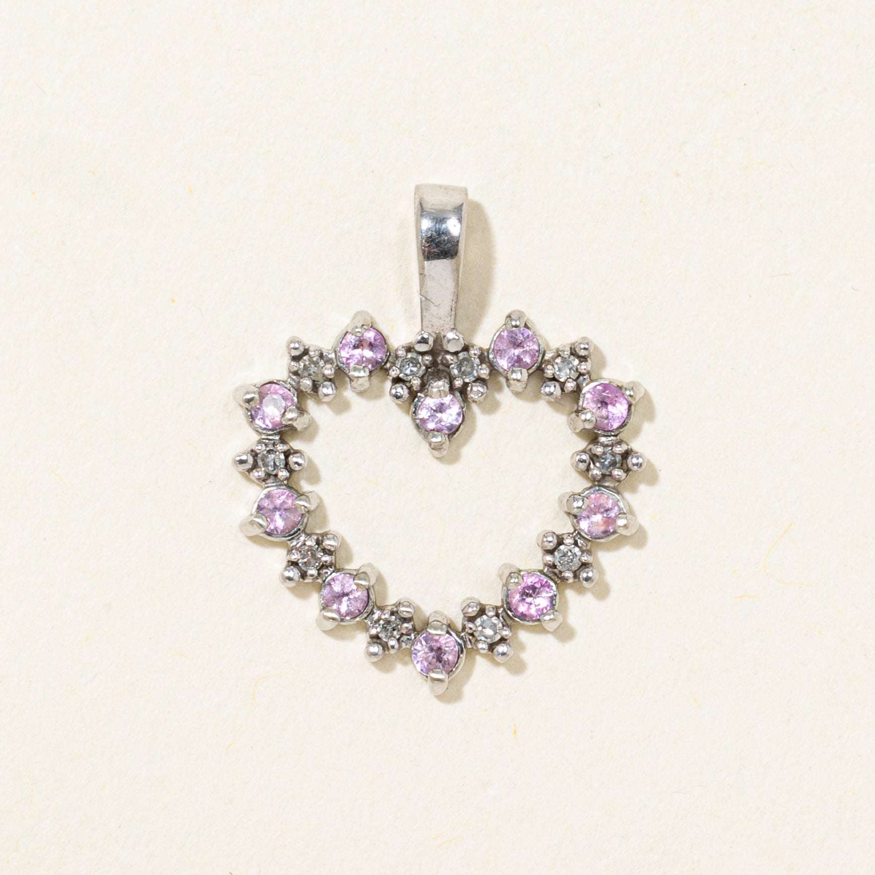 Diamond & Pink Synthetic Sapphire Open Heart Pendant | 0.02ct, 0.15ctw