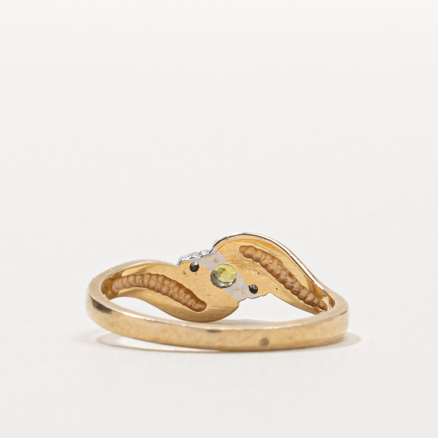 10k Peridot & Diamond Wave Bypass Ring | 0.10ct, 0.01ctw | SZ 5.75