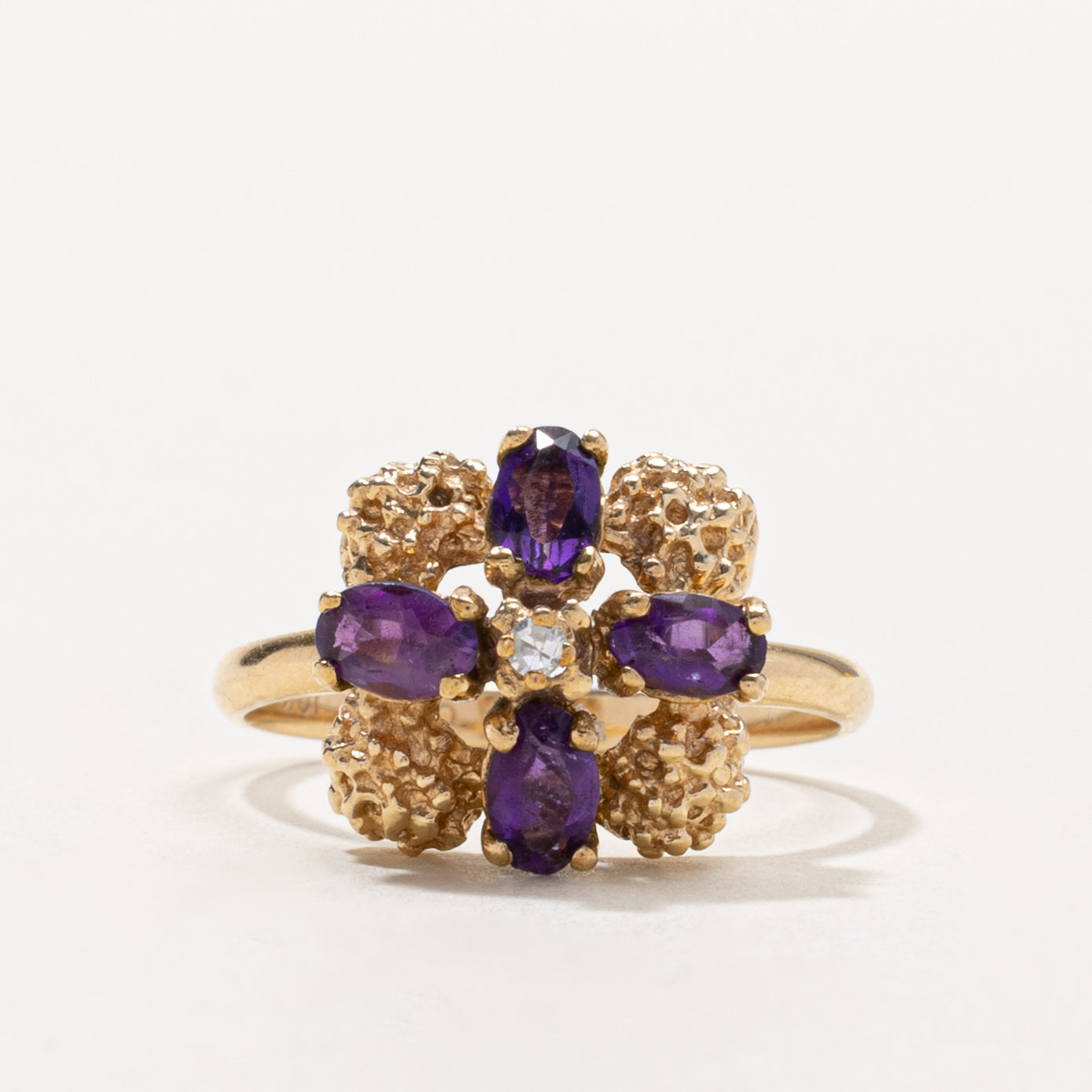 10k Amethyst & Diamond Nuggety Cocktail Ring | 0.60ctw, 0.01ct | SZ 6.5