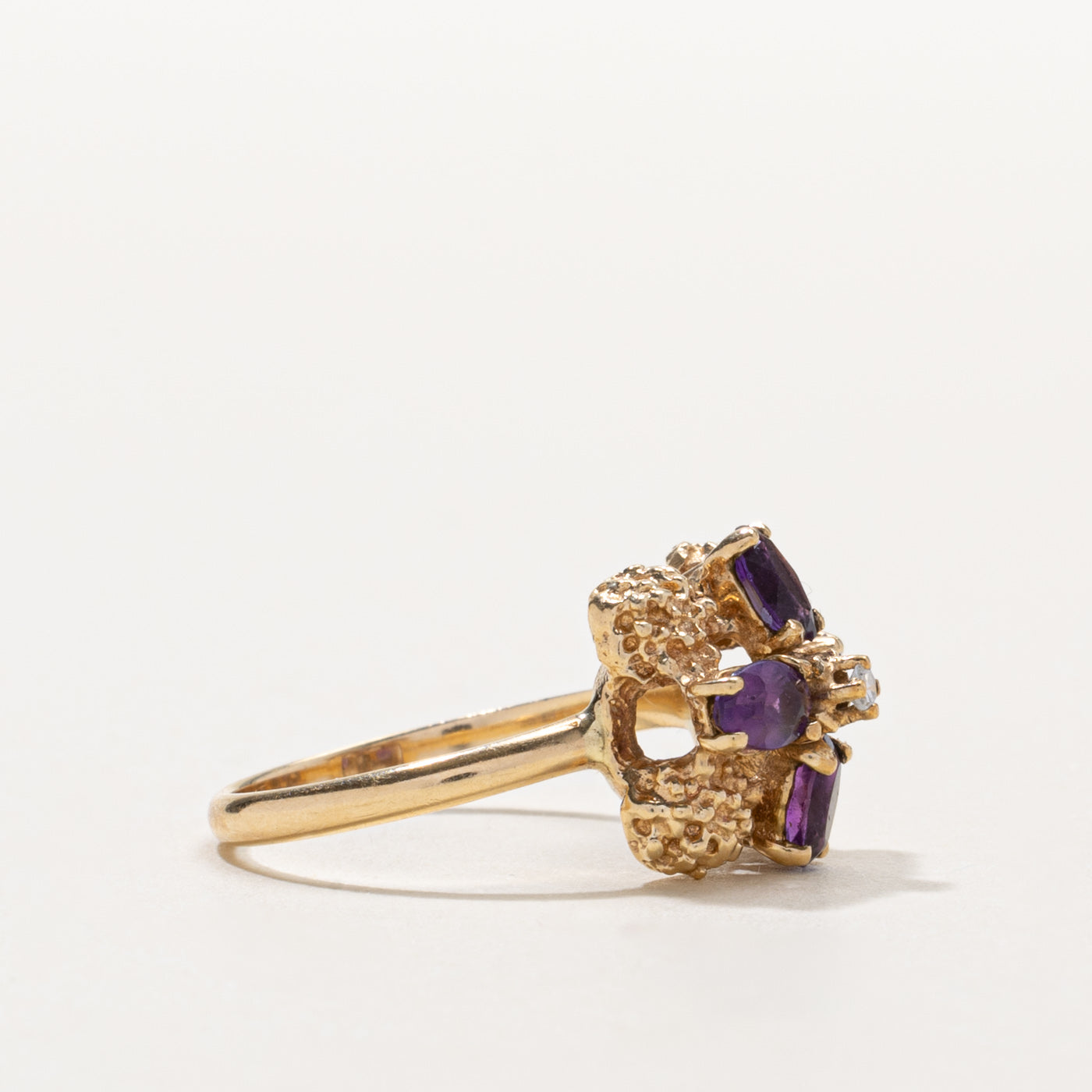 10k Amethyst & Diamond Nuggety Cocktail Ring | 0.60ctw, 0.01ct | SZ 6.5