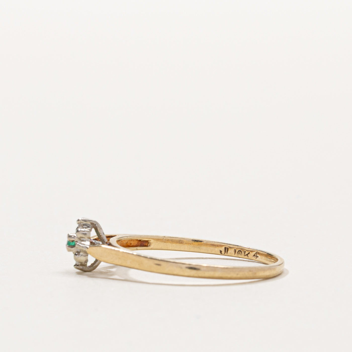 10k Emerald & Diamond Cluster Petite Ring | 0.01ct, 0.02ctw | SZ 6