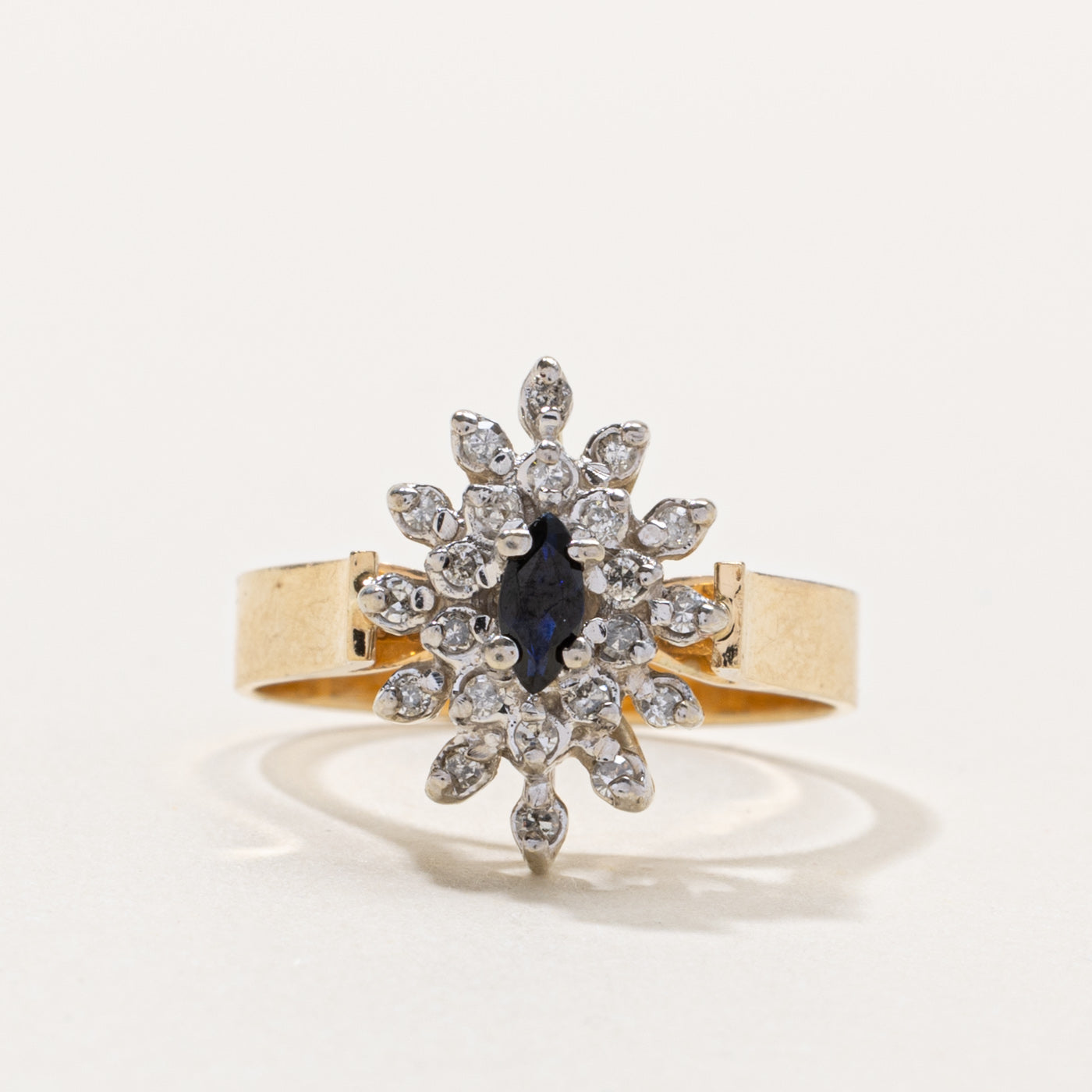 10k Sapphire & Diamond Petal Cluster Ring | 0.15ct, 0.11ctw | SZ 6.75