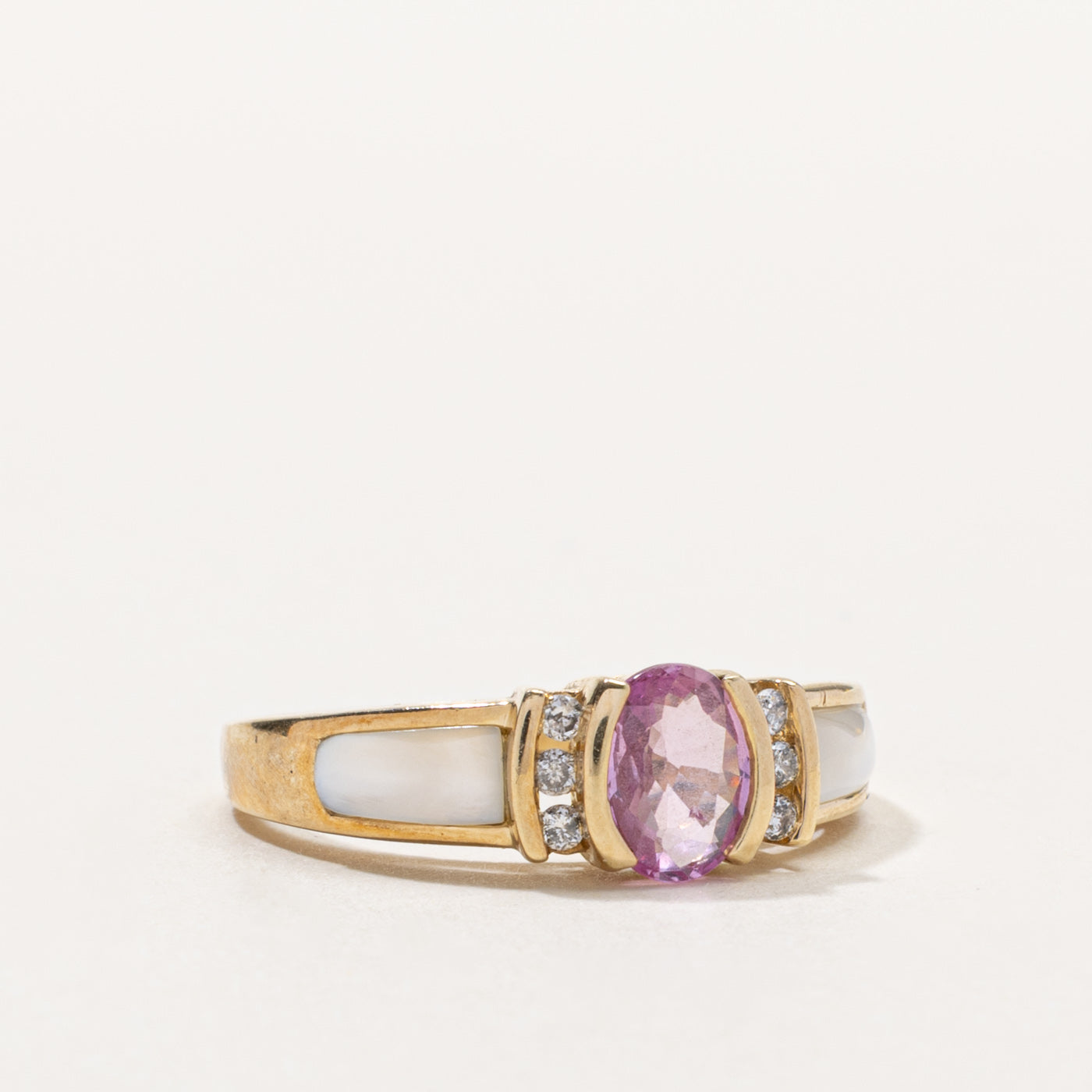 10k Pink Sapphire, Mother of Pearl & Diamond Ring | 0.06ctw, 0.65ct, 0.36ctw | SZ 7