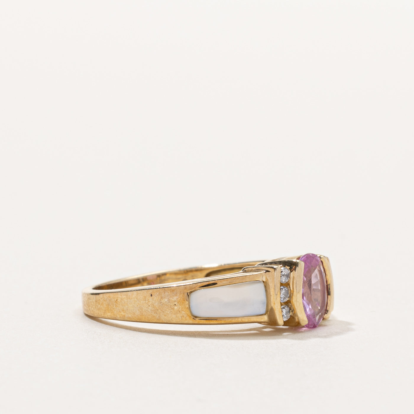 10k Pink Sapphire, Mother of Pearl & Diamond Ring | 0.06ctw, 0.65ct, 0.36ctw | SZ 7