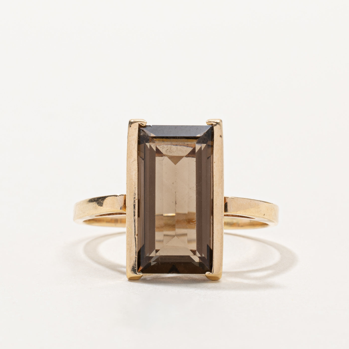 10k Rectangle Cut Smoky Quartz Cocktail Ring | 4.50ct | SZ 10.5