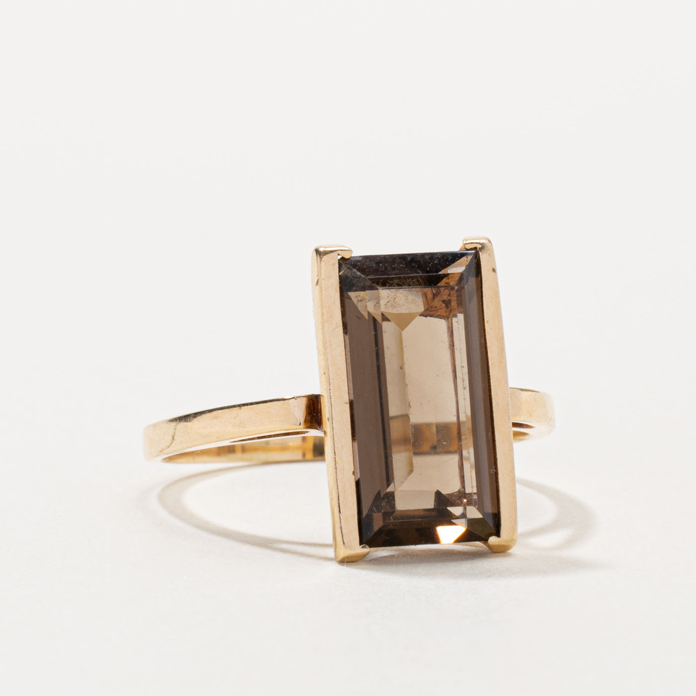 10k Rectangle Cut Smoky Quartz Cocktail Ring | 4.50ct | SZ 10.5