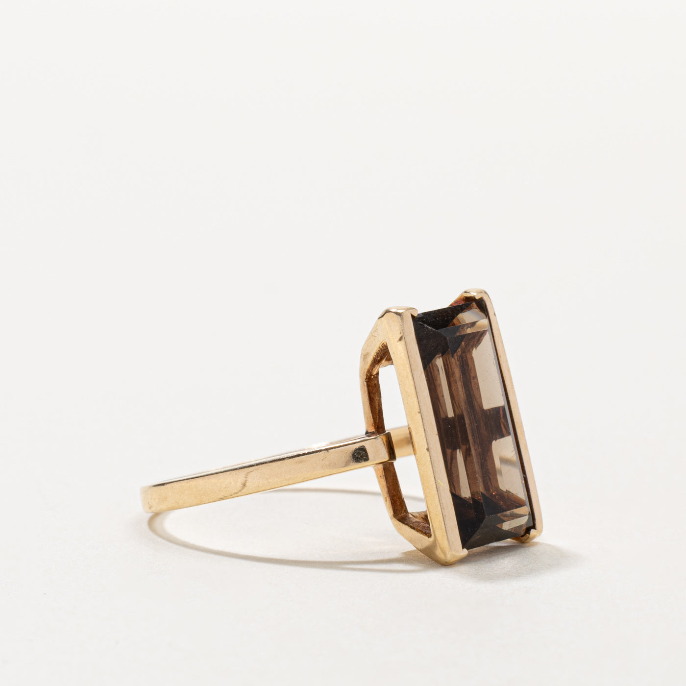 10k Rectangle Cut Smoky Quartz Cocktail Ring | 4.50ct | SZ 10.5