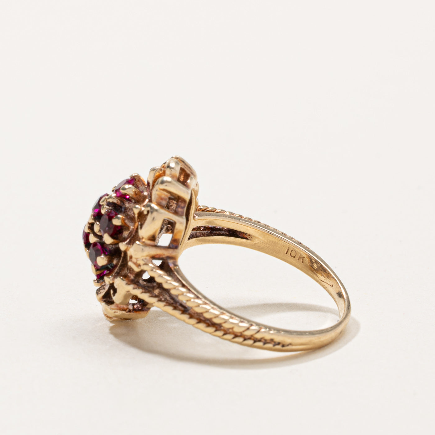 10k Synthetic Ruby Cluster Textured Cocktail Ring | 0.56ctw | SZ 6.5