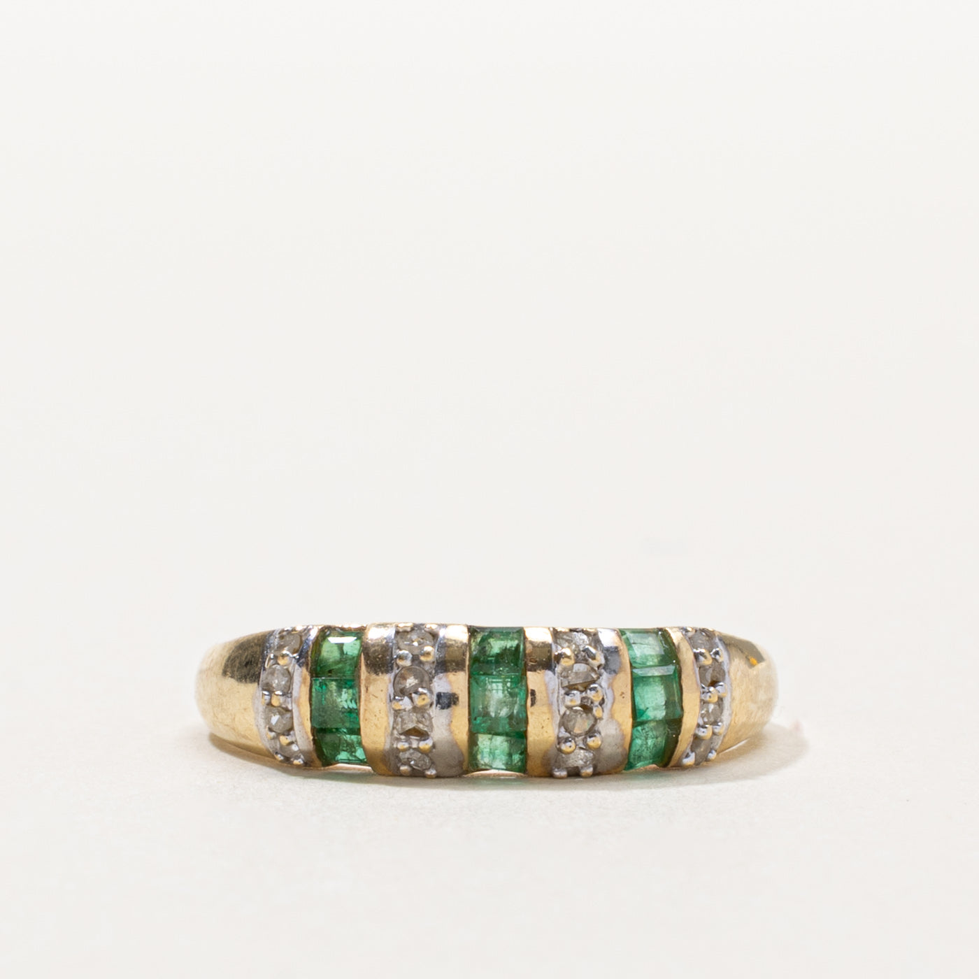 Channel Set Emerald & Diamond Dome Ring | 0.25ctw, 0.08ctw | SZ 7.25