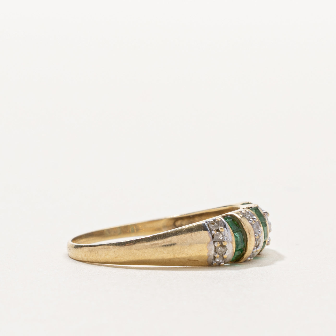 Channel Set Emerald & Diamond Dome Ring | 0.25ctw, 0.08ctw | SZ 7.25