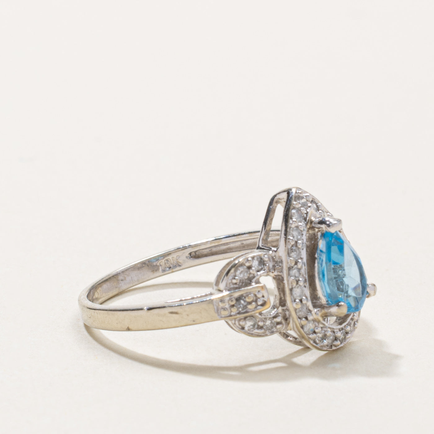 10k Pear Cut Topaz & Diamond Open Halo Ring | 0.80ct, 0.15ctw | SZ 7.25