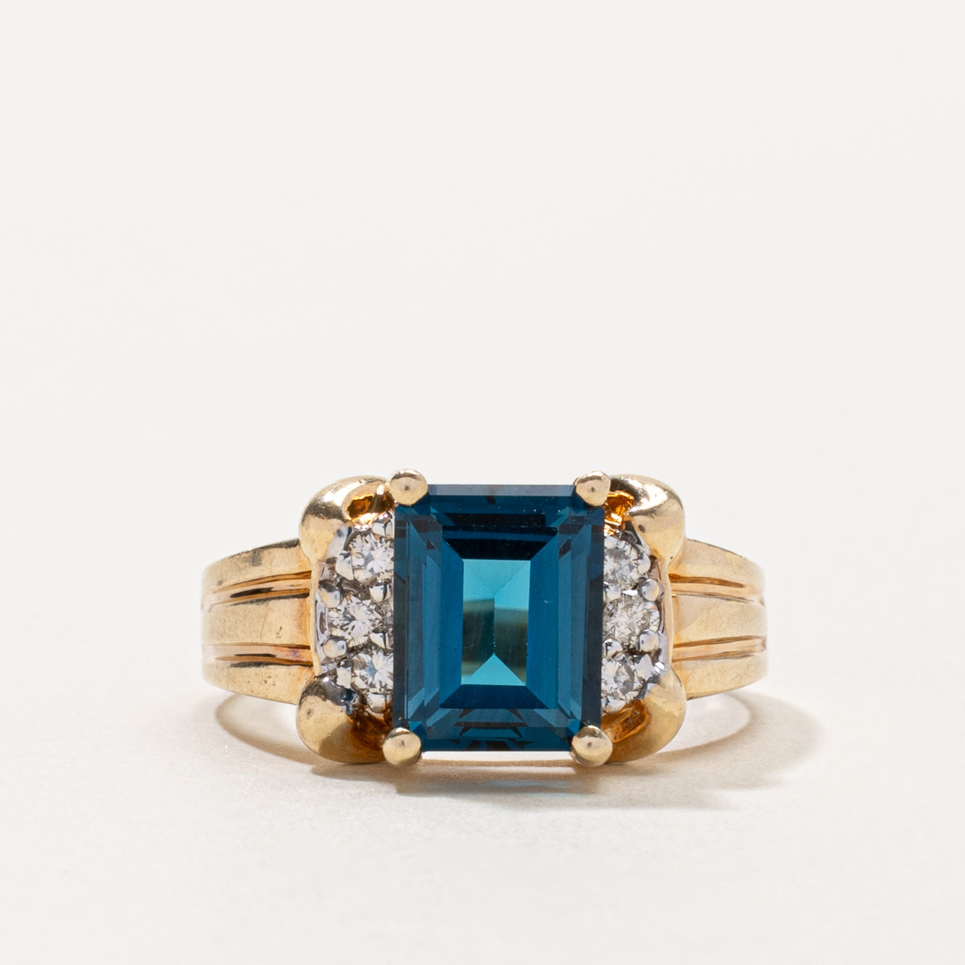 10k London Blue Topaz & Diamond Grooved Ring | 2.60ct, 0.15ctw | SZ 6.75