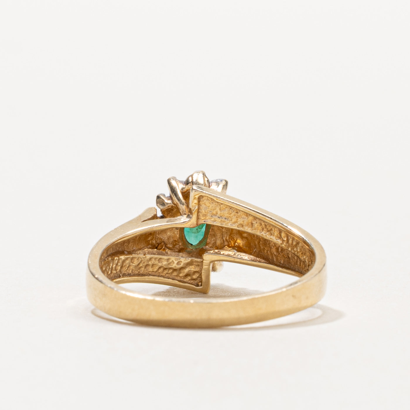 10k Marquise Cut Emerald & Diamond Petal Halo Ring | 0.20ct, 0.004ctw | SZ 6.25