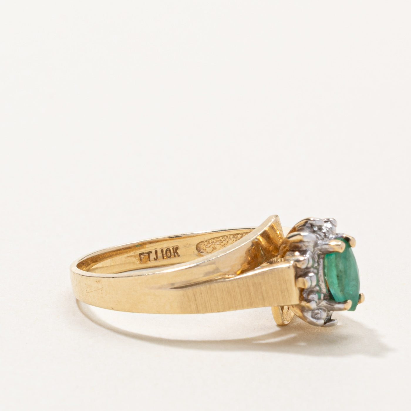 10k Marquise Cut Emerald & Diamond Petal Halo Ring | 0.20ct, 0.004ctw | SZ 6.25