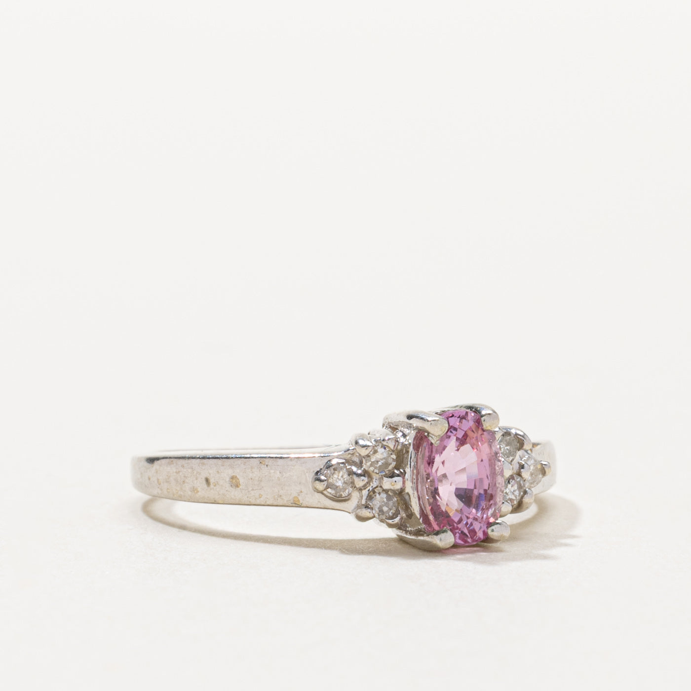 10k Oval Cut Pink Sapphire & Diamond Accented Ring | 0.70ct, 0.06ctw | SZ 7