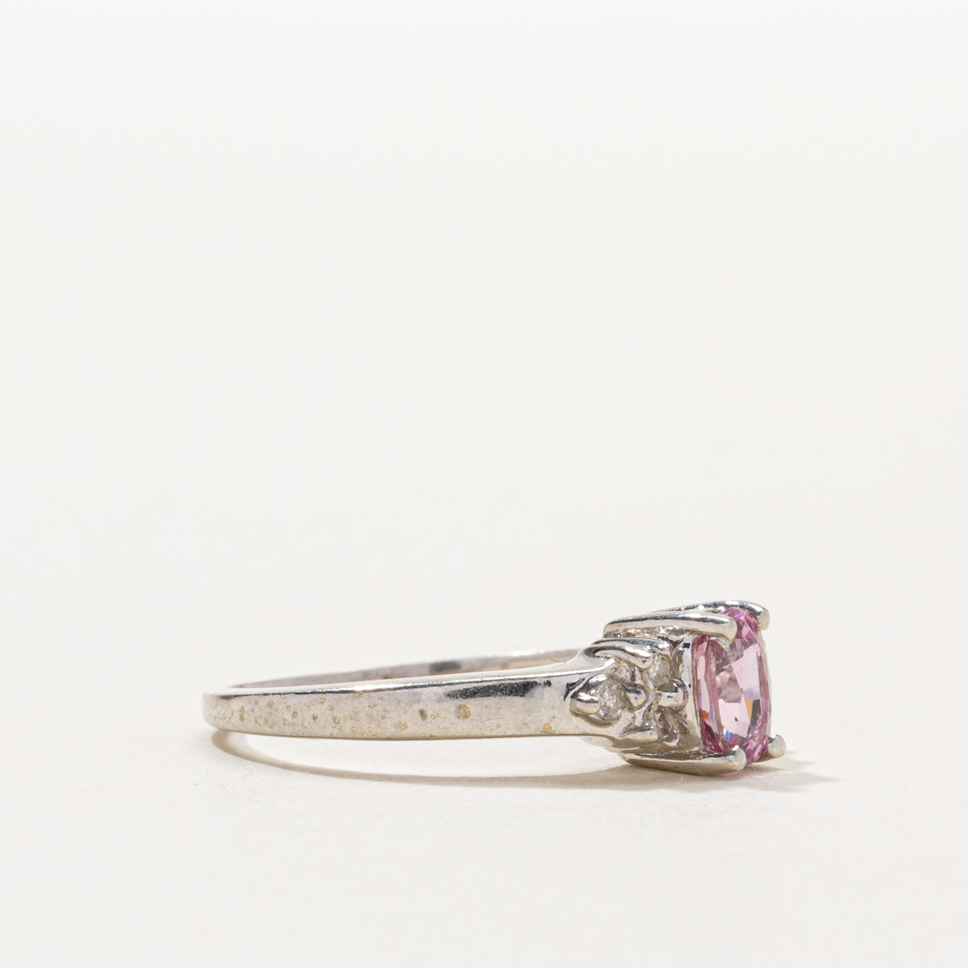 10k Oval Cut Pink Sapphire & Diamond Accented Ring | 0.70ct, 0.06ctw | SZ 7
