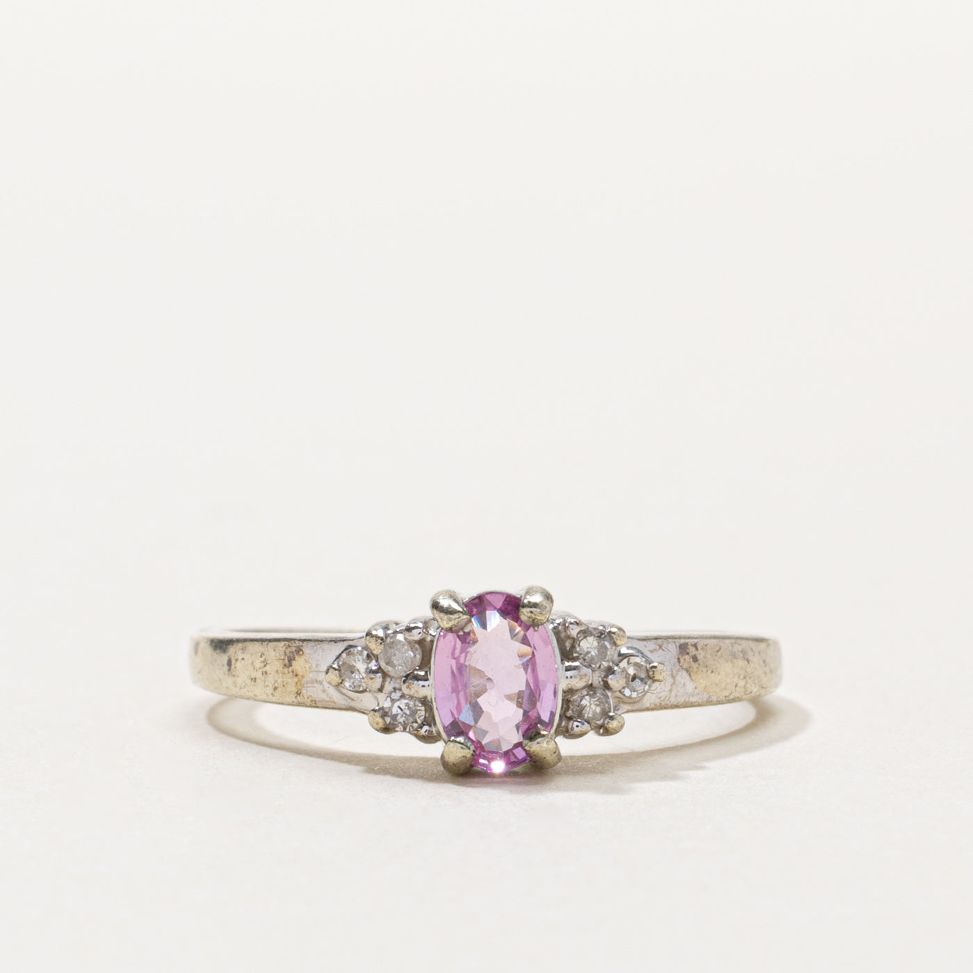 10k Oval Cut Pink Sapphire & Diamond Accented Ring | 0.60ct, 0.06ctw | SZ 8