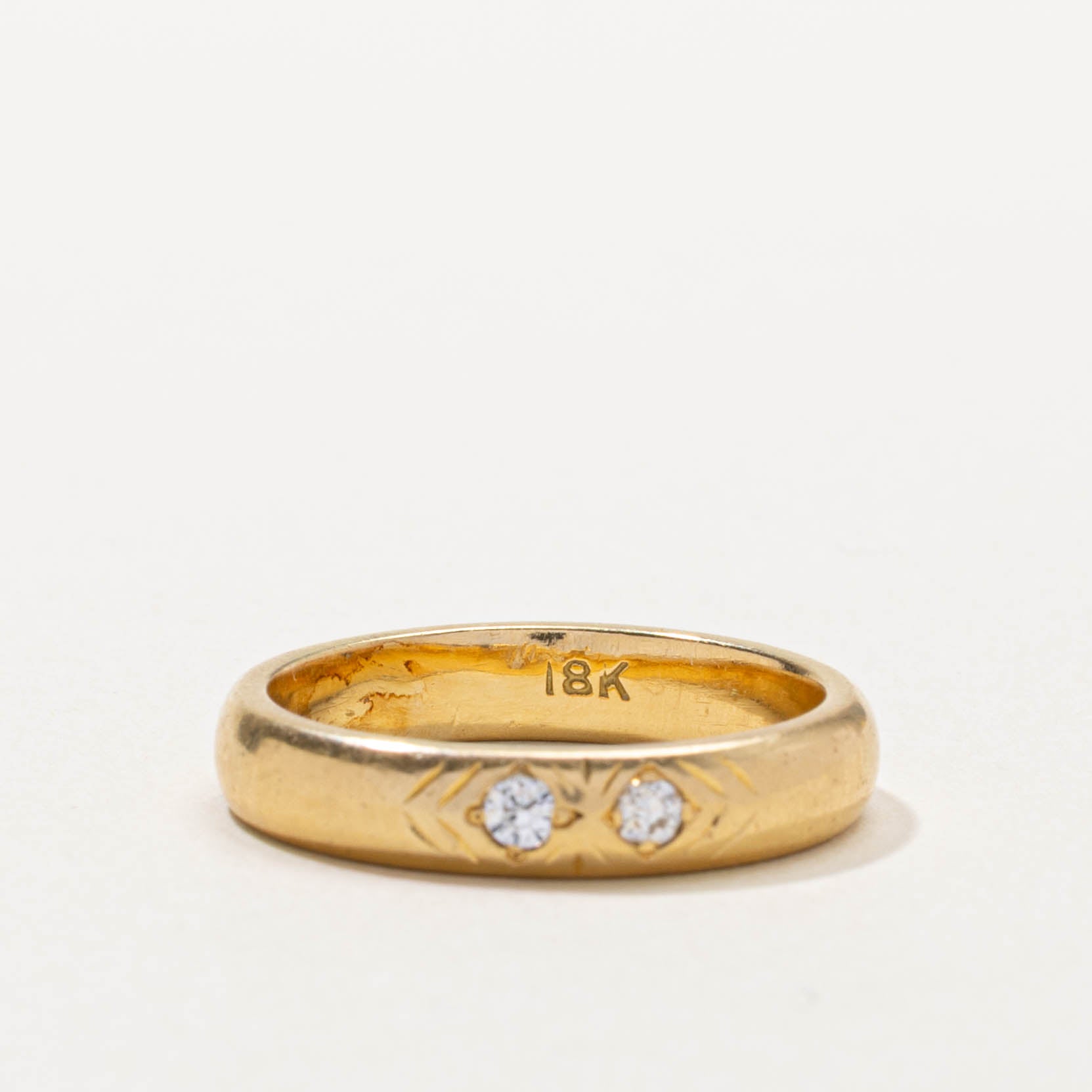 18k Two Stone Flush Set Diamond Band | 4.00mm | SZ 7.25