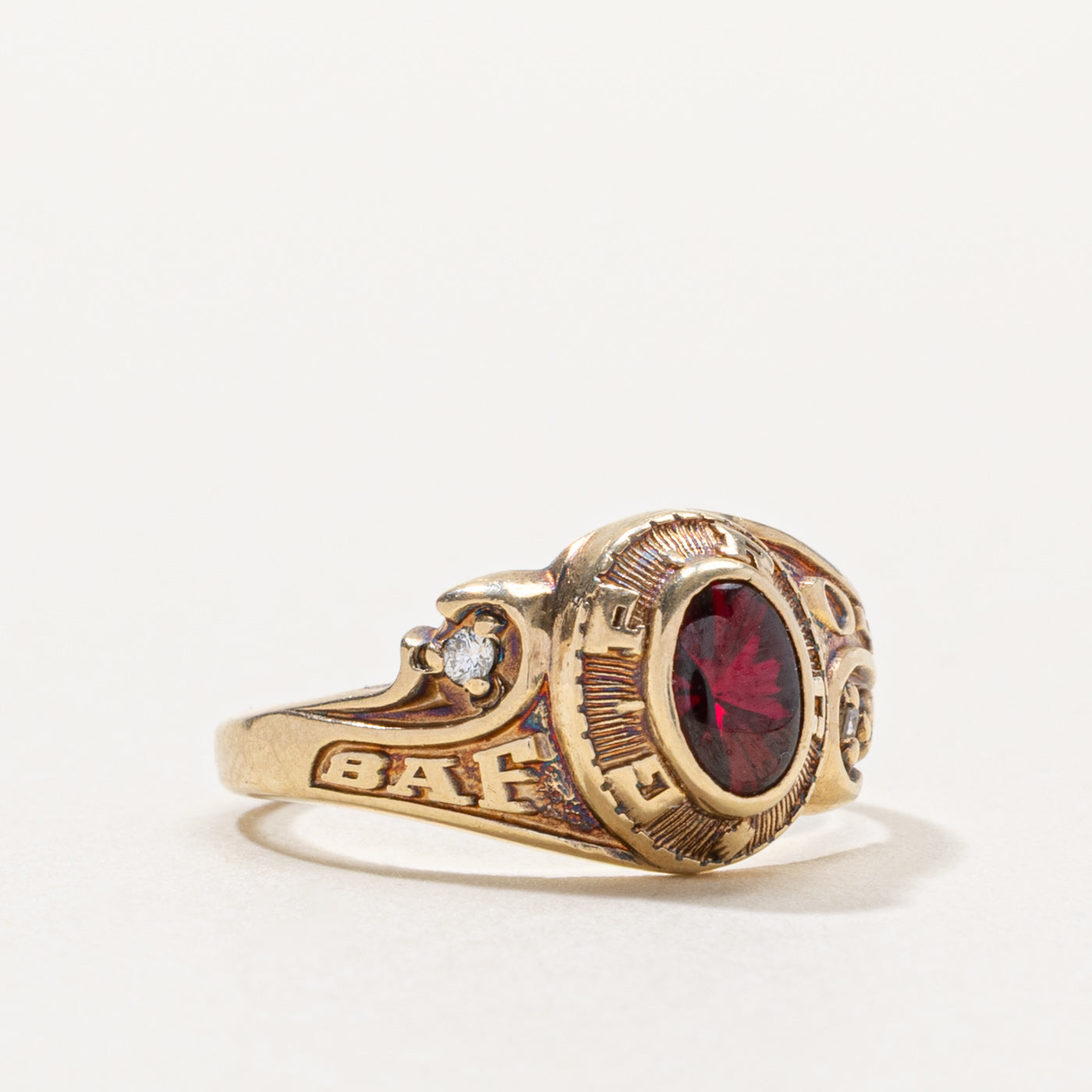 10k Synthetic Ruby & Diamond Graduation Ring | 0.60ct, 0.01ctw | SZ 4.5