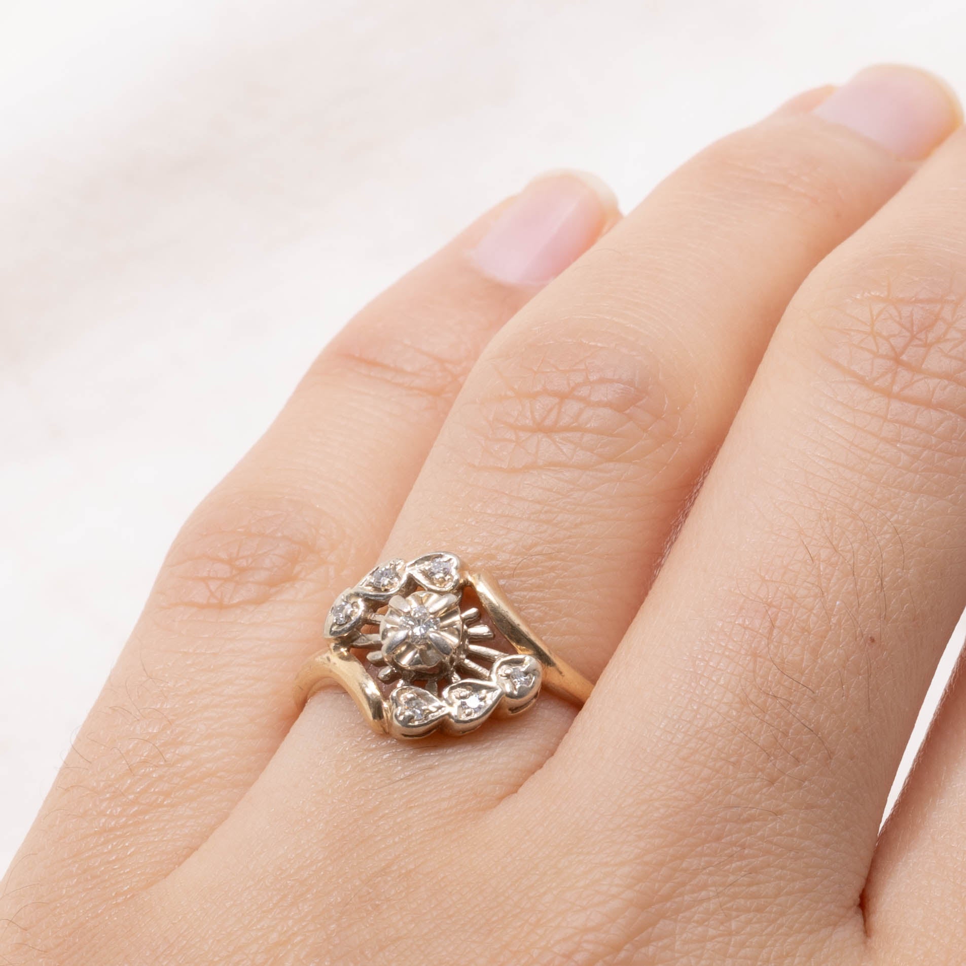 Vintage Canadian Scattered Diamond Heart Bypass Ring | SZ 7.5