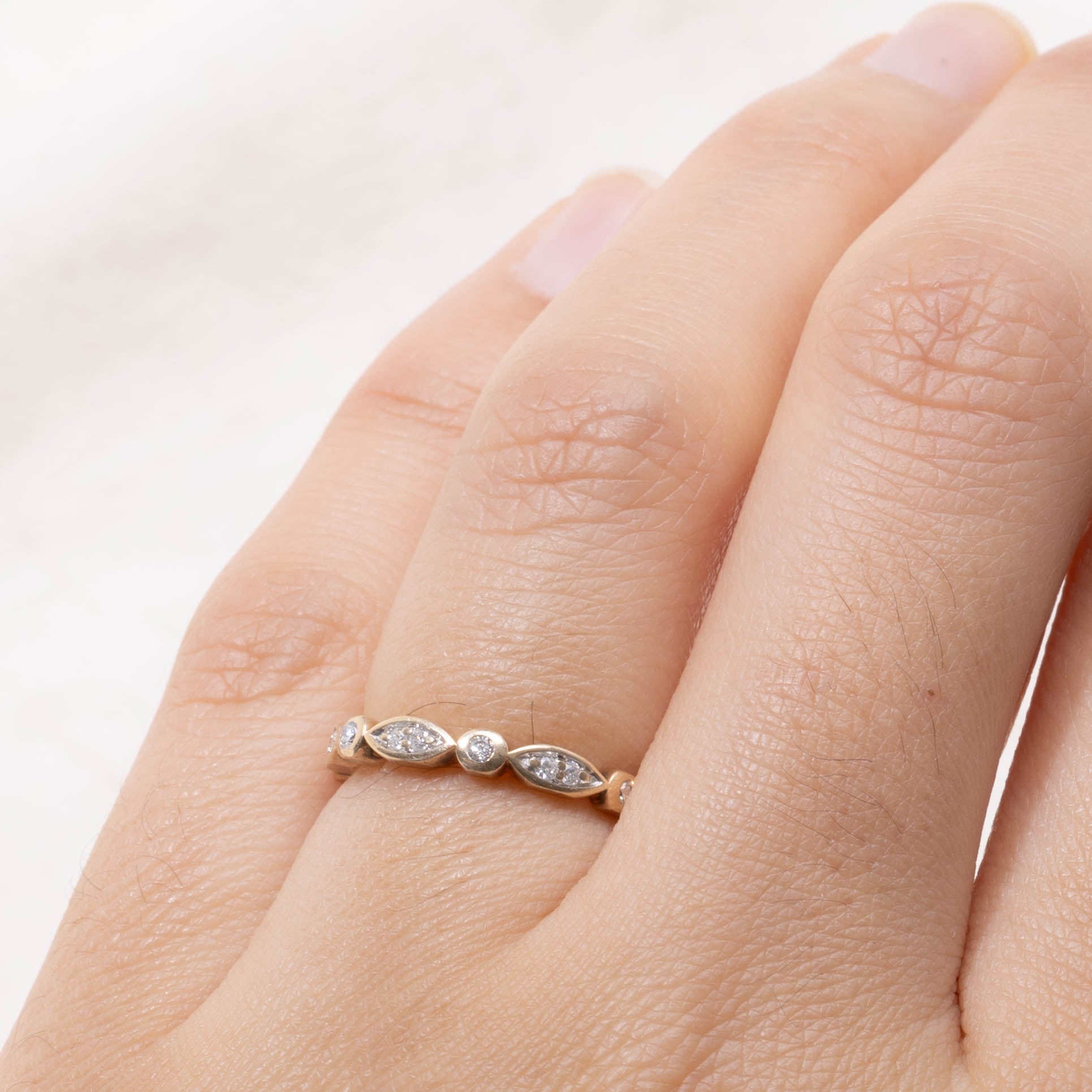 10k Bezel Set Diamond Marquise Band | SZ 5