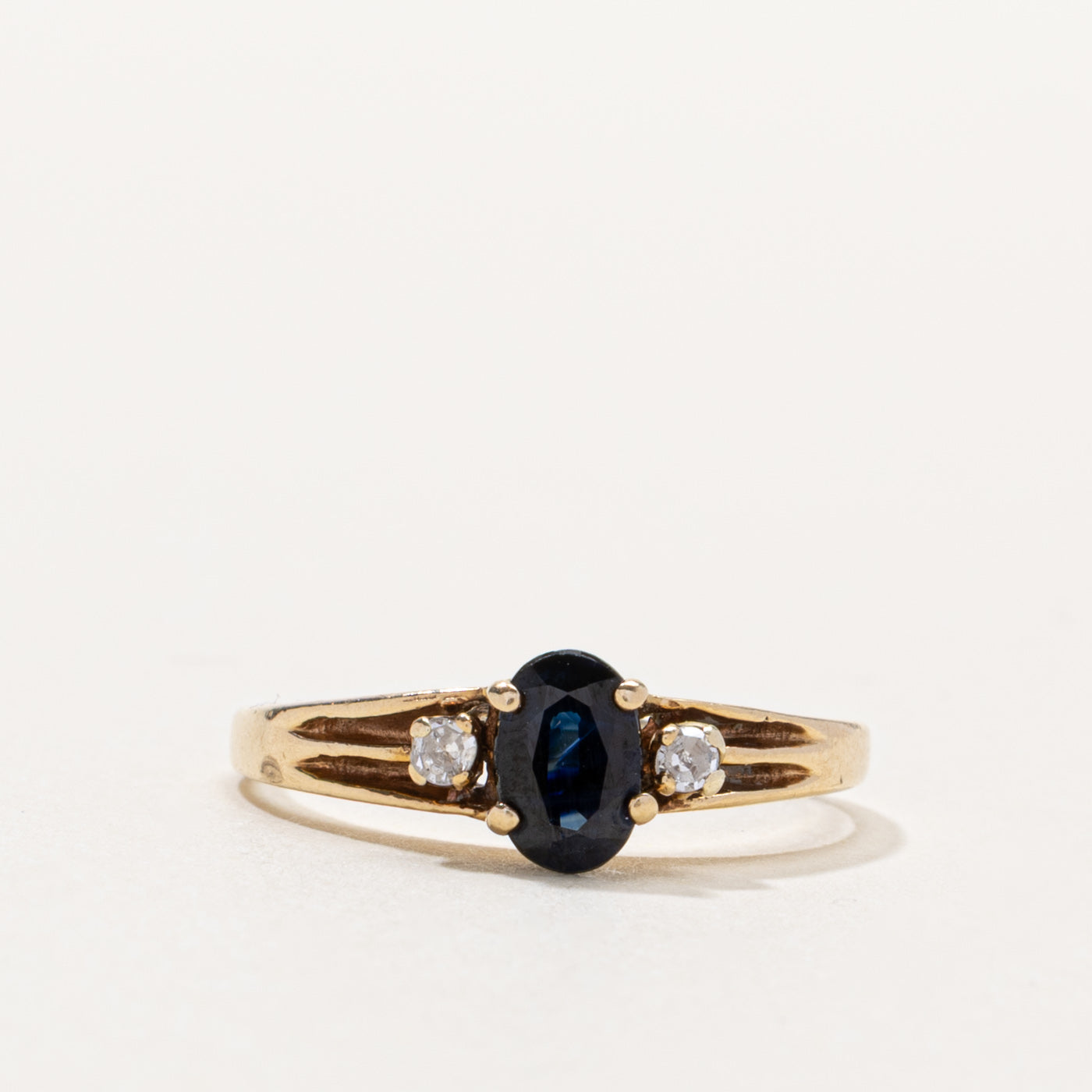 10k Oval Cut Sapphire & Diamond Accented Ring | 0.45ct, 0.04ctw | SZ 5.5