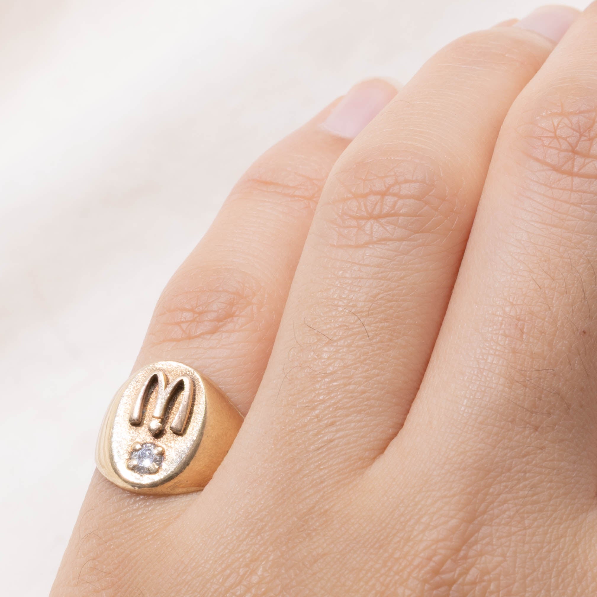 ‘McDonalds' Diamond “M” Initialized Signet Ring | SZ 4.5